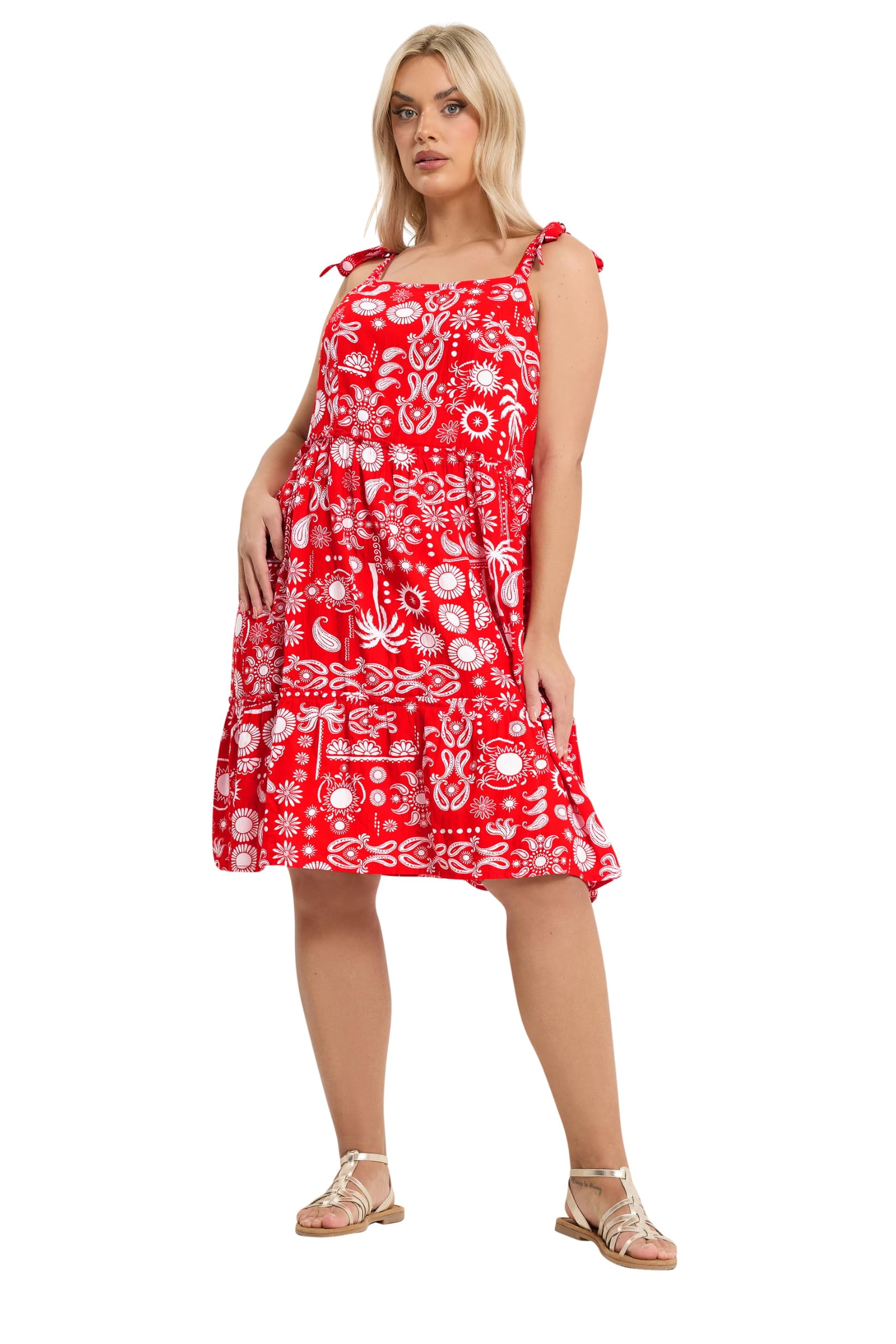 Yours Women's Red Mixed Print Linen Smock Dress In | Size: 20