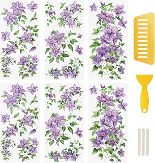 WANDIC 6 Sheets Purple Lotus Theme Rub On Transfer Sticker, Vintage Flower Decal for DIY Scrapbooking Photo Albums Furniture,15 * 30cm