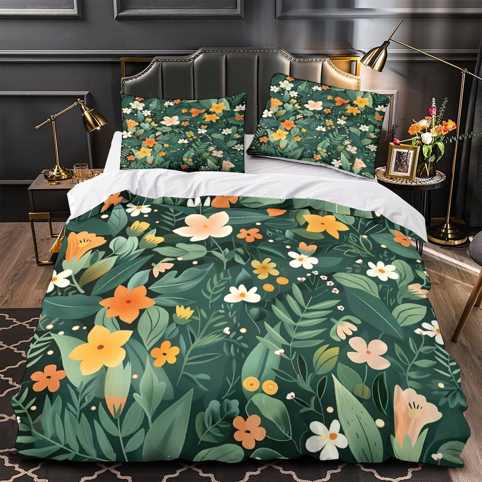 Housse de couette 3 pièces avec 2 taies d'oreiller motif floral