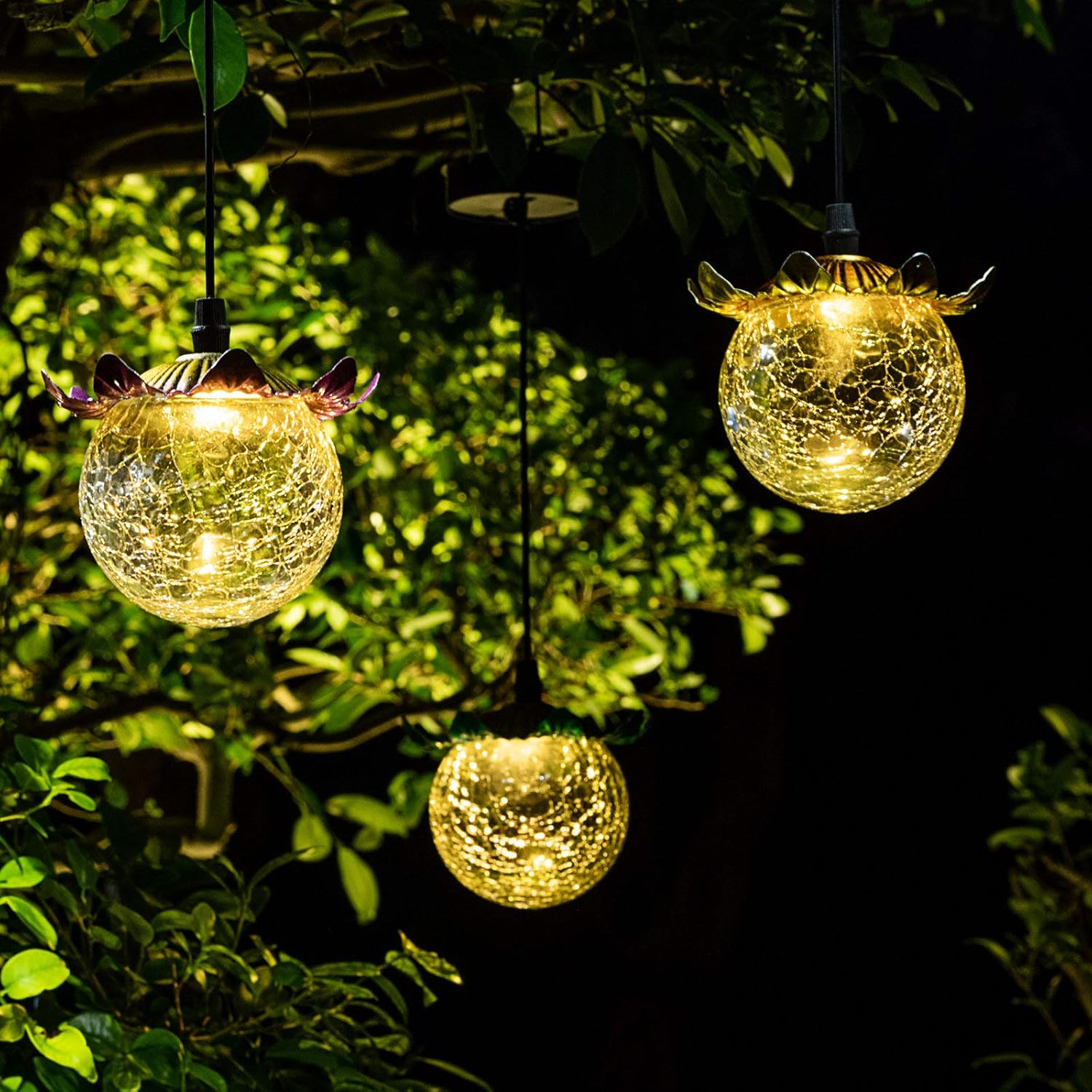 Huaxu Solar Hanging Lights Outdoor Spring Yard Decoration,Solar Powered LED Garden Lights for Lawn, Patio, Yard-Warm White(1 Globe)