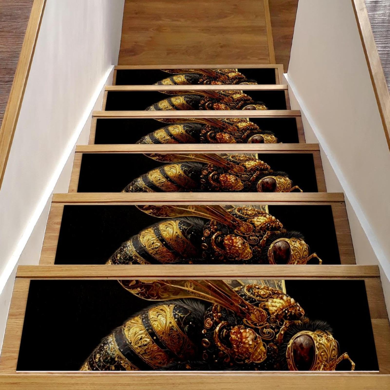 Lot de 15 marches d'escalier antidérapantes motif abeille pour la sécurité de la maison