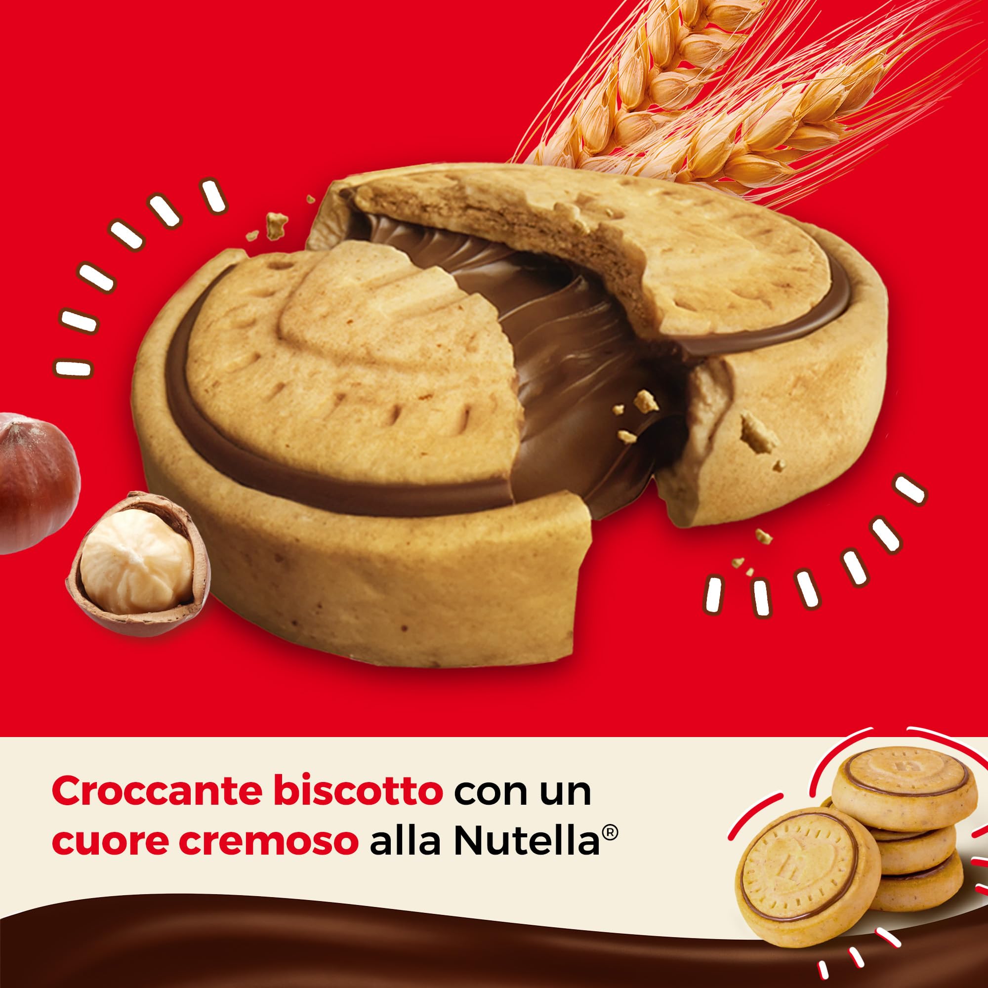 Nutella Biscuits - 84 Croccanti Biscotti con un Cremoso Ripieno di Nutella, con Farina di Frumento e Zucchero di Canna, Ideali come Colazione, Snack e Merenda, 28 Confezioni Monoporzione da 41,4 gr
