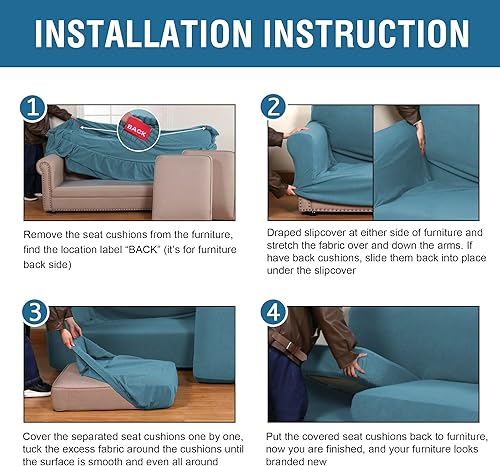 Miniatura 7 de H.VERSAILTEX 3 fundas de sofá elásticas para sofá de 2 cojines para muebles de sala de estar (funda base más 2 fundas de cojín de asiento), tela