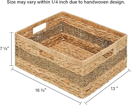 Miniatura 7 de StorageWorks - Canasta de mimbre rectangular grande, canasta de almacenamiento de jacinto de agua y agrasas marinas con asas integradas, 15 x 11  x 6