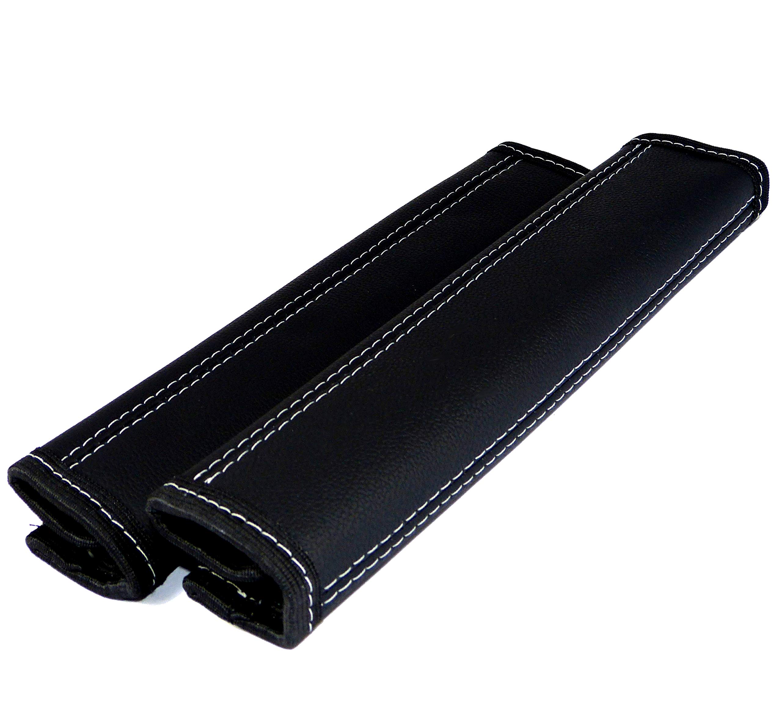 Lot De 2 Protections De Ceinture En Alcantara - Noir Avec Couture Jaune - Largeur Max 5 Cm - Fermeture Velcro