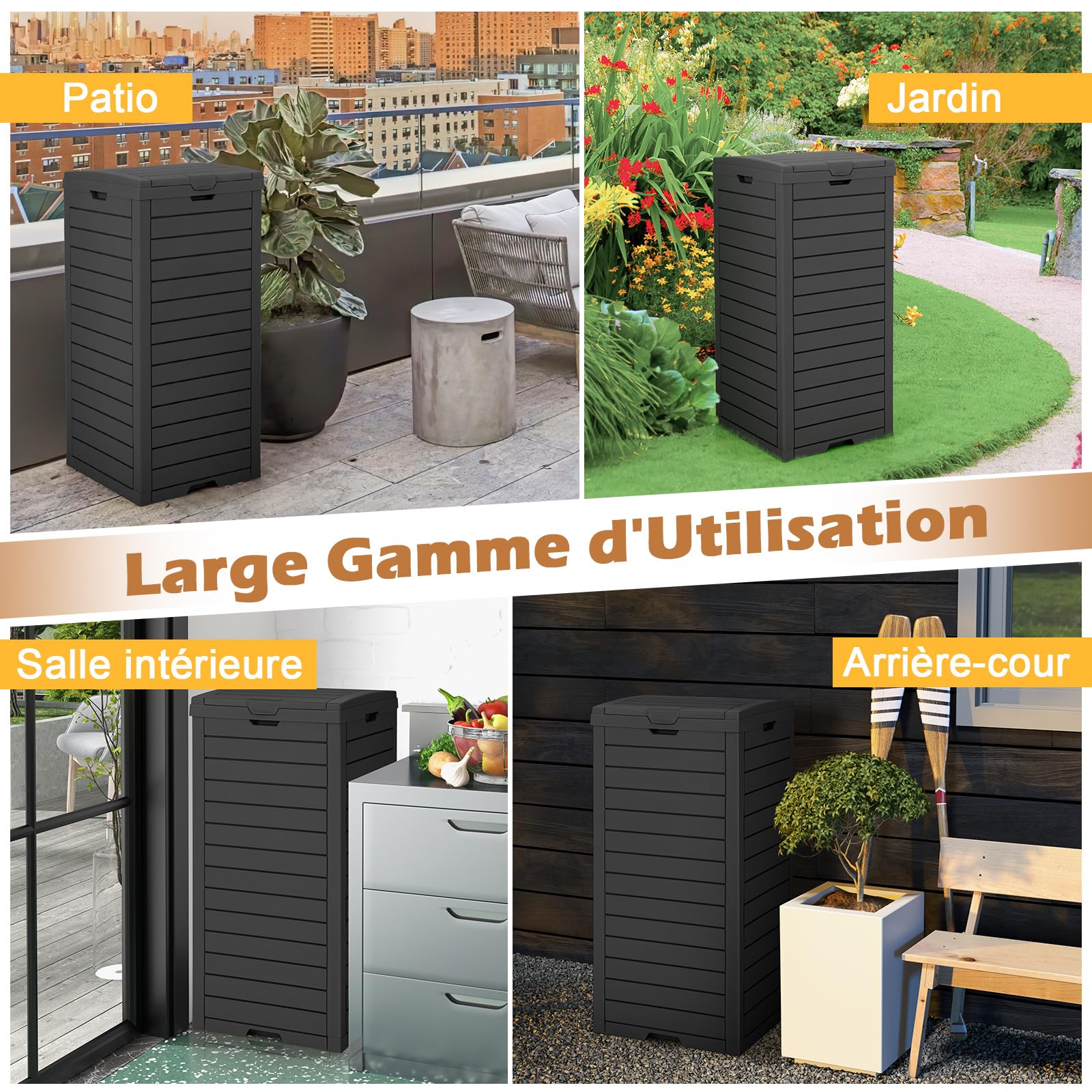 COSTWAY Poubelle Exterieur 118L en Résine, Poubelle de Jardin avec Couvercle et Plateau Extractible, Conteneur Poubelle Double Fermeture Étanche pour Porche, Arrière-Cour, Terrasse, Patio (Noir)