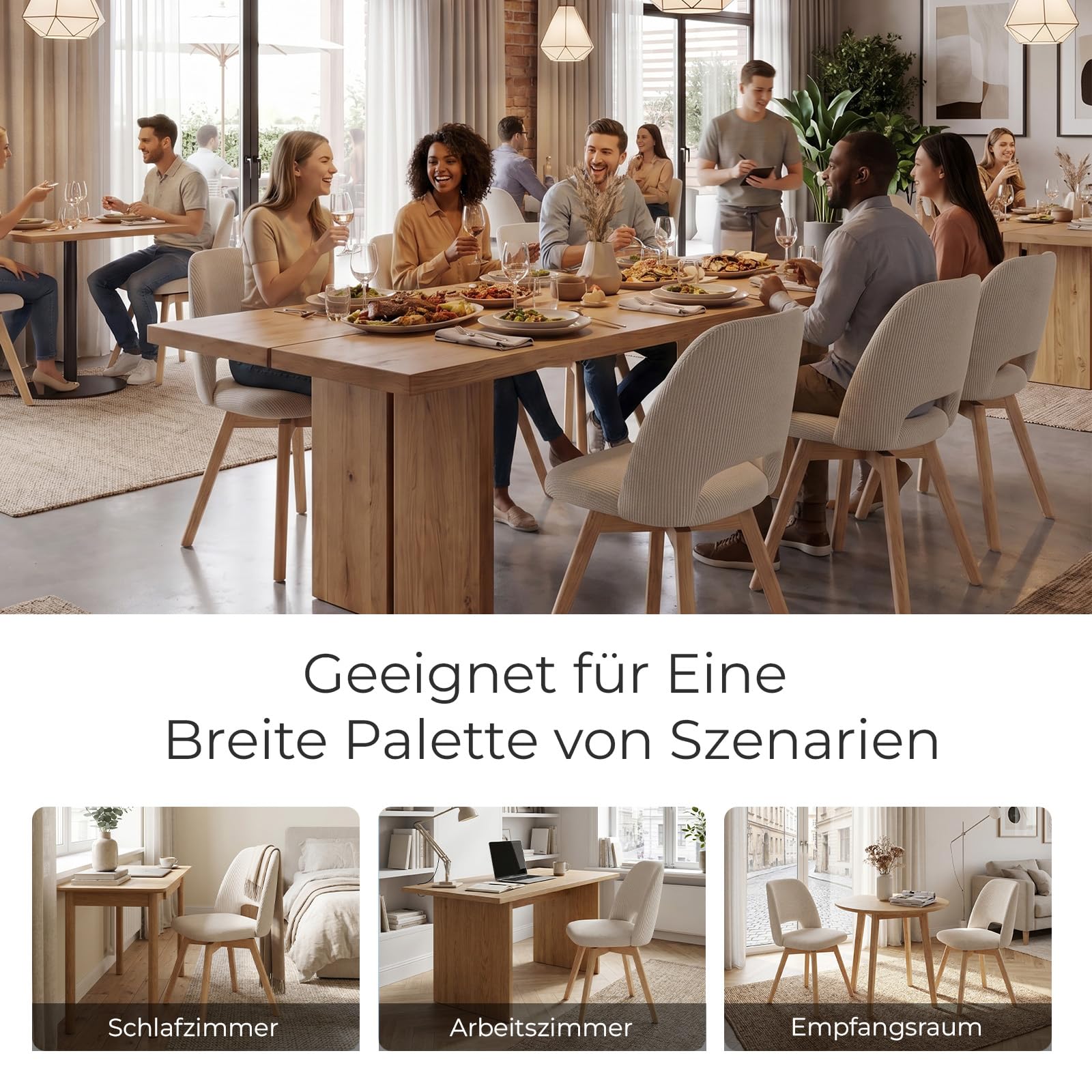 JIJIAN 360° Esszimmerstühle Drehbar 2er Set, Polsterstühle mit Buchebeinen
