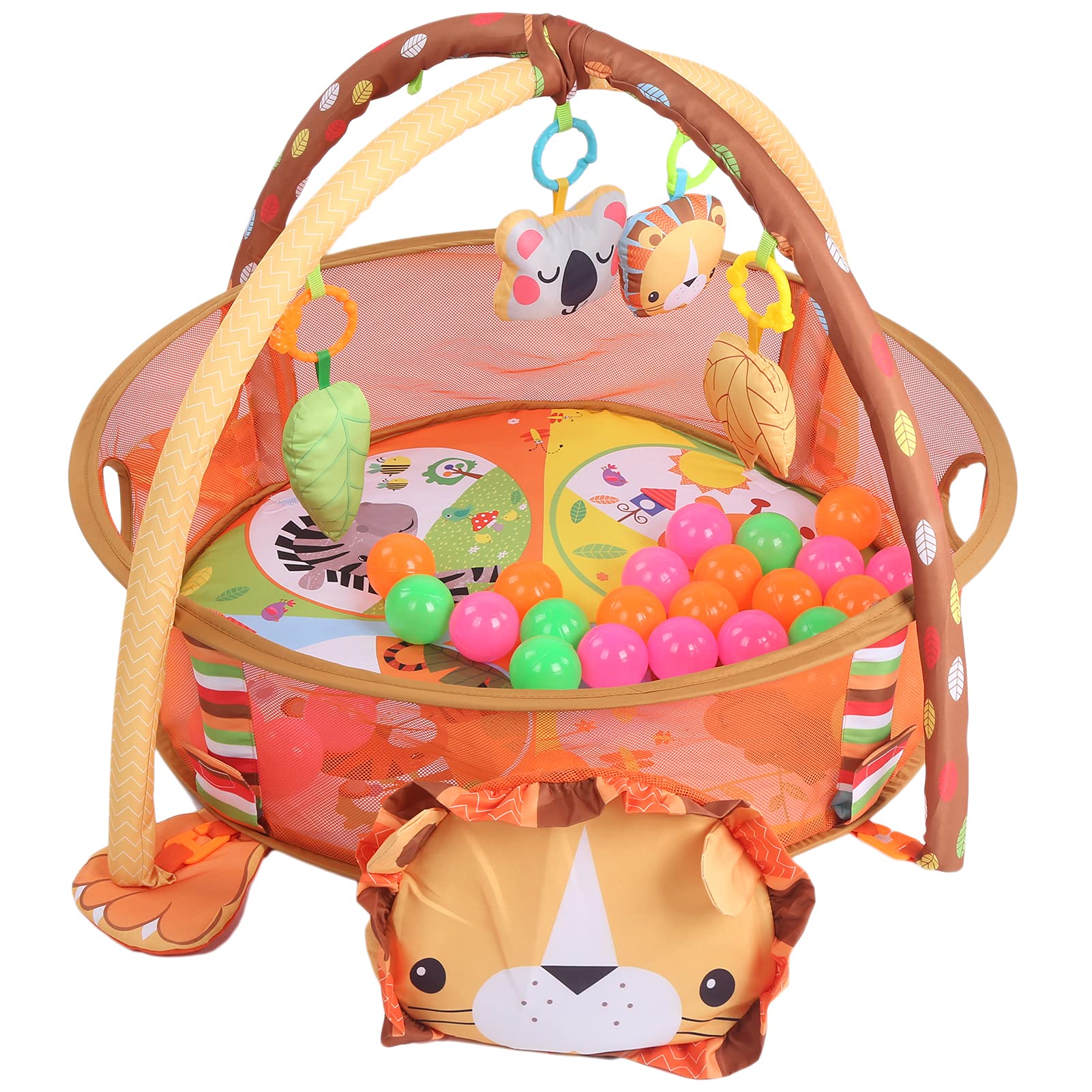 3-in-1-Baby-Spielmatte, Fitnessrahmen mit Sensorischem Spielzeug für Säuglinge und Kleinkinder, 95 X 70 X 50 cm, Stoffmaterial (Löwin)