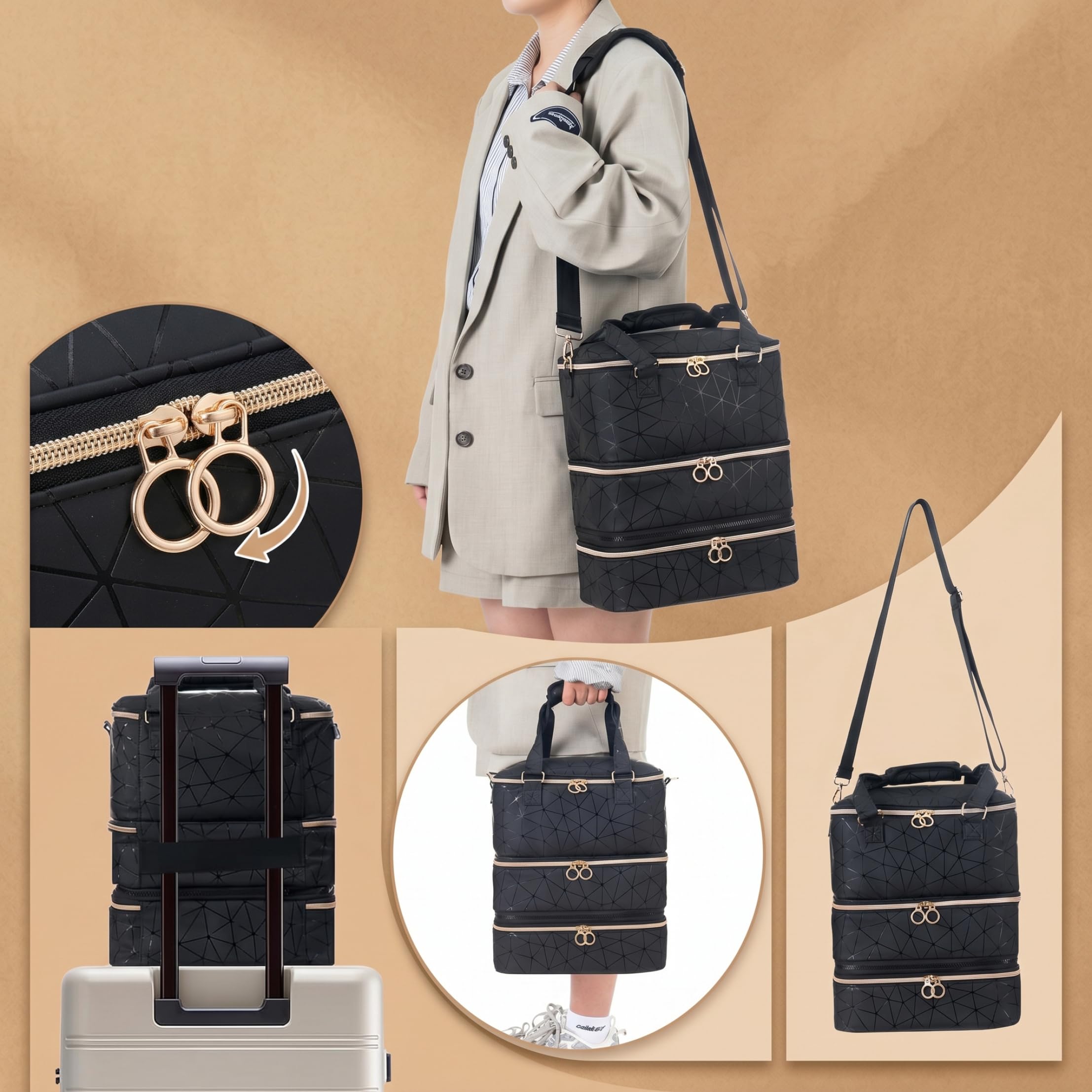 Bolsa para Kit de uñas, 3 y 84 Ranuras, Organizador Negro.