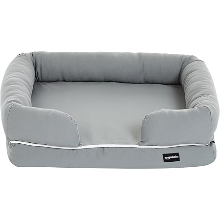 Amazon Basics Lounger Sofa Couch Style Pet Bed with Memory Foam, Bolsters, and Removable Cover for Dog or Cat, Small, 25 x 20 Inches, Grey