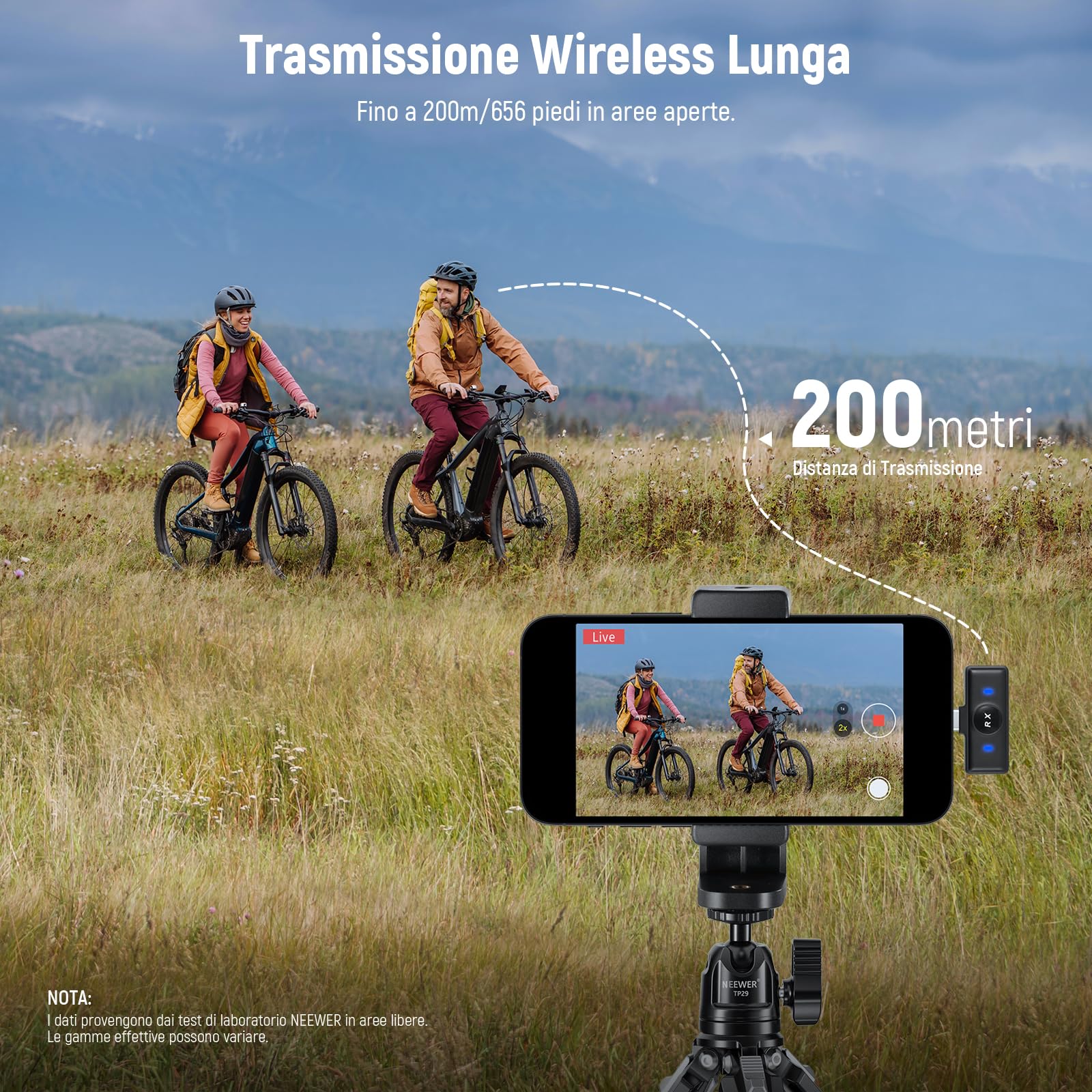 NEEWER Microfono Lavalier Wireless per iPhone, Anti Rumore, Mini Mic a Bavero con USB C/OTG/Custodia di Ricarica Batteria 24h per Video Vlog Compatibile con iPhone 16 15 Android Phone PC Laptop, KM18