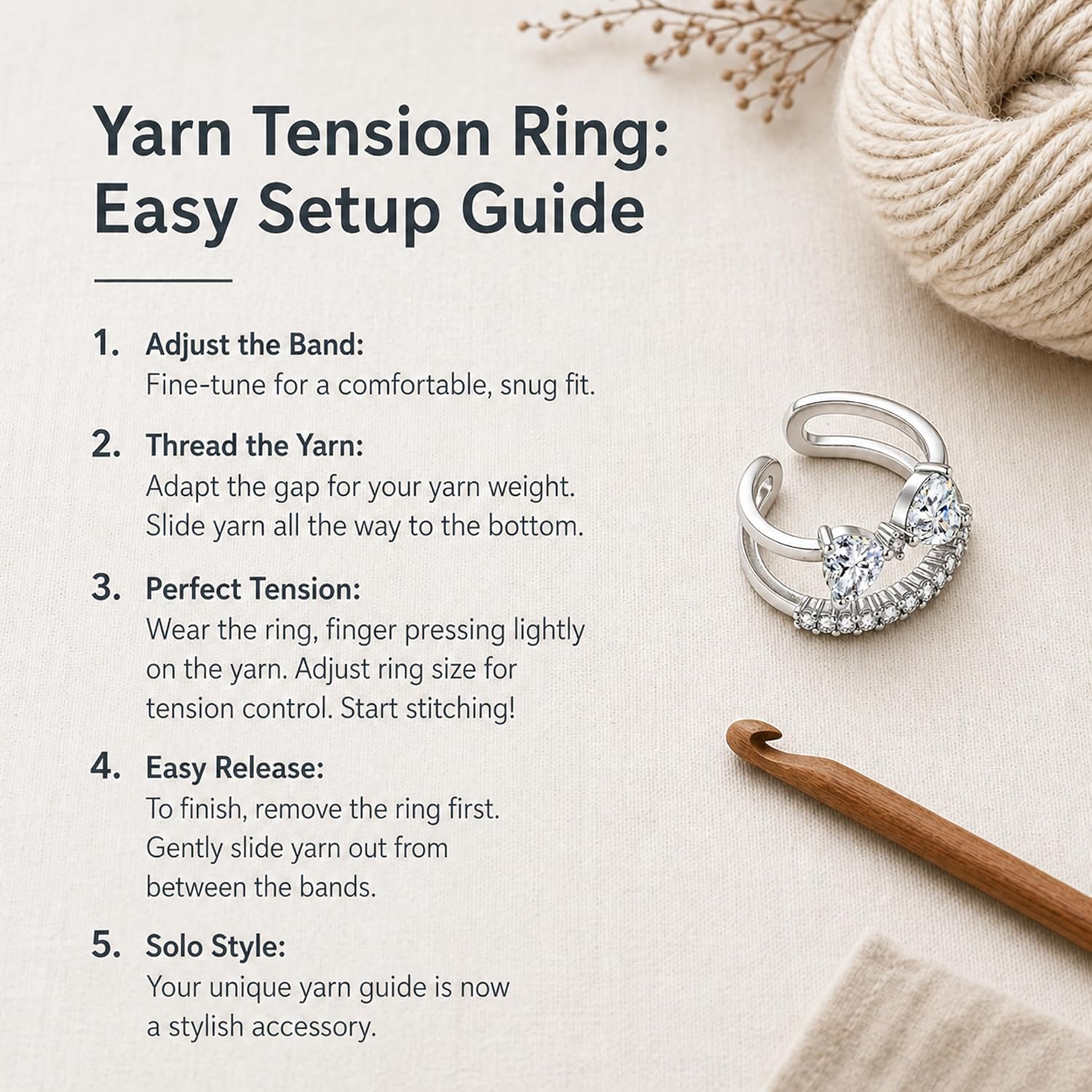 Crochet Tension Ring for Finger, Adjustable Double-Layer Bow Jewelry Finger Ring for Yarn Tension, Silver Plated Yarn Guide with Thread Cutter & Crochet Kit, Fashion Crochet Ring for Knitting