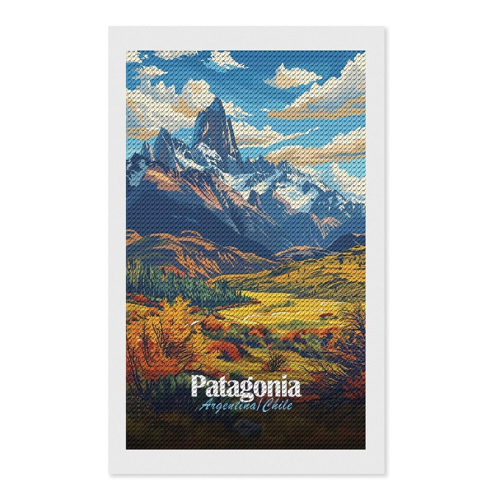 Junmoney Patagonia Landscape Art Diamond Art Kit 12"x20", Relaxing DIY Hobby, Satisfying Creative Project, Living Room Decor, for Women