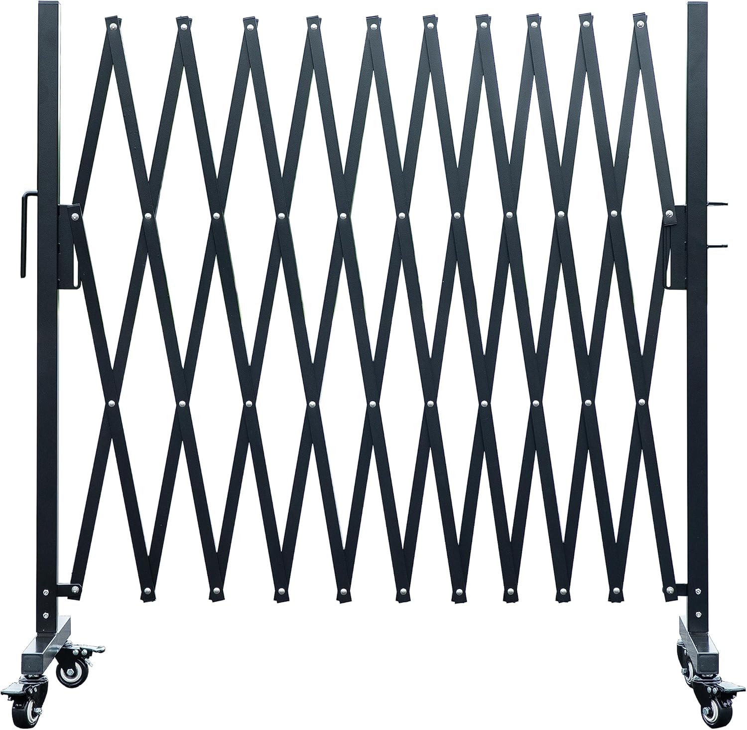 Expandable Metal Barricade, 11 Feet, Mobile Safety Barrier Gate with Casters, Portable Retractable Fence Gate (A：Black)…