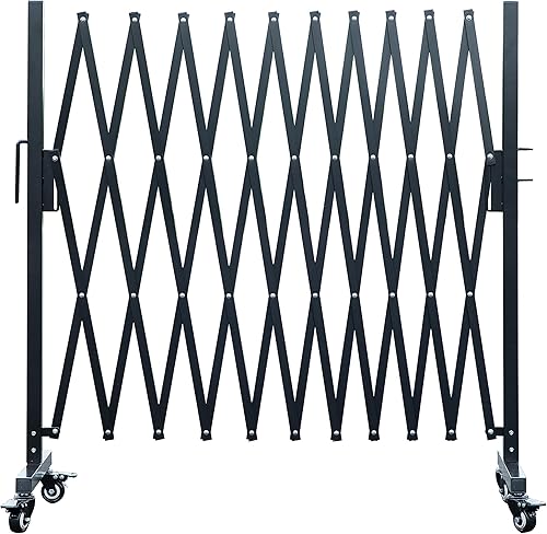 Miniatura 4 de Barricada de metal expandible, 11 pies, puerta de barrera de seguridad móvil con ruedas, puerta de valla retráctil portátil (A negro)..