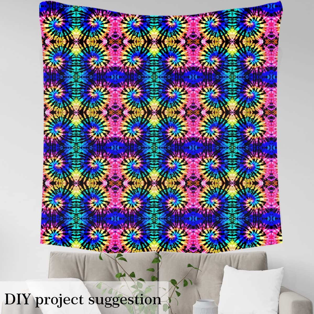 Tie Dye Upholstery Fabric for Chairs,Colorful Boho Trippy Swirl Outdoor Fabric by The Yard,Rainbow Hippie Bohemian Gypsy Fabric for Upholstery and Home DIY Projects,1 Yard,(L92*W150cm) Black Blue - Image 4