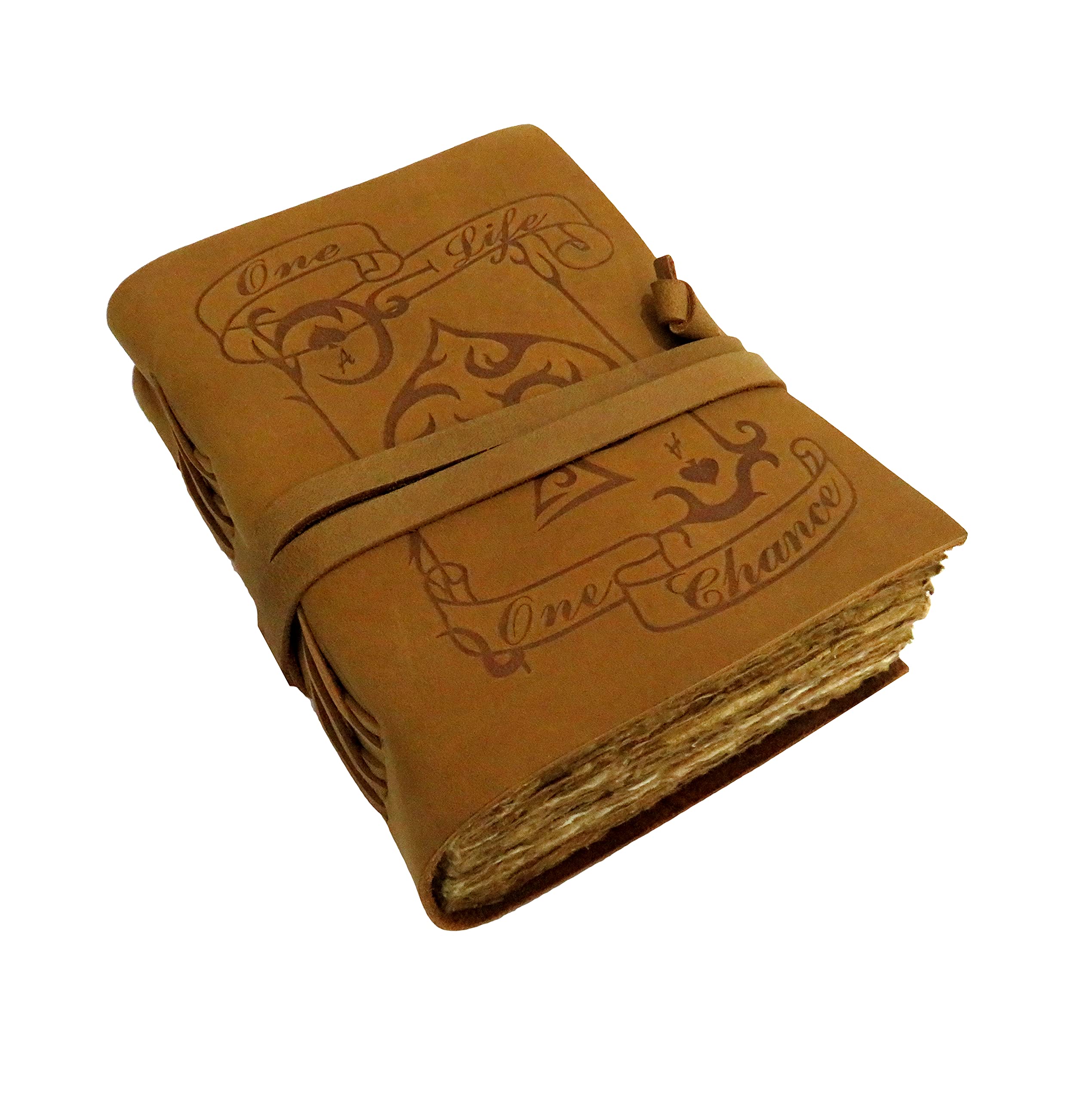 Leather Journal-Vintage Leatherbound Journal - One Life One Chance Leather Journal - Leather Sketchbook - Book of Shadows Journal - Thick Journal - Antique/Vintage Journal (Deckled Edges)