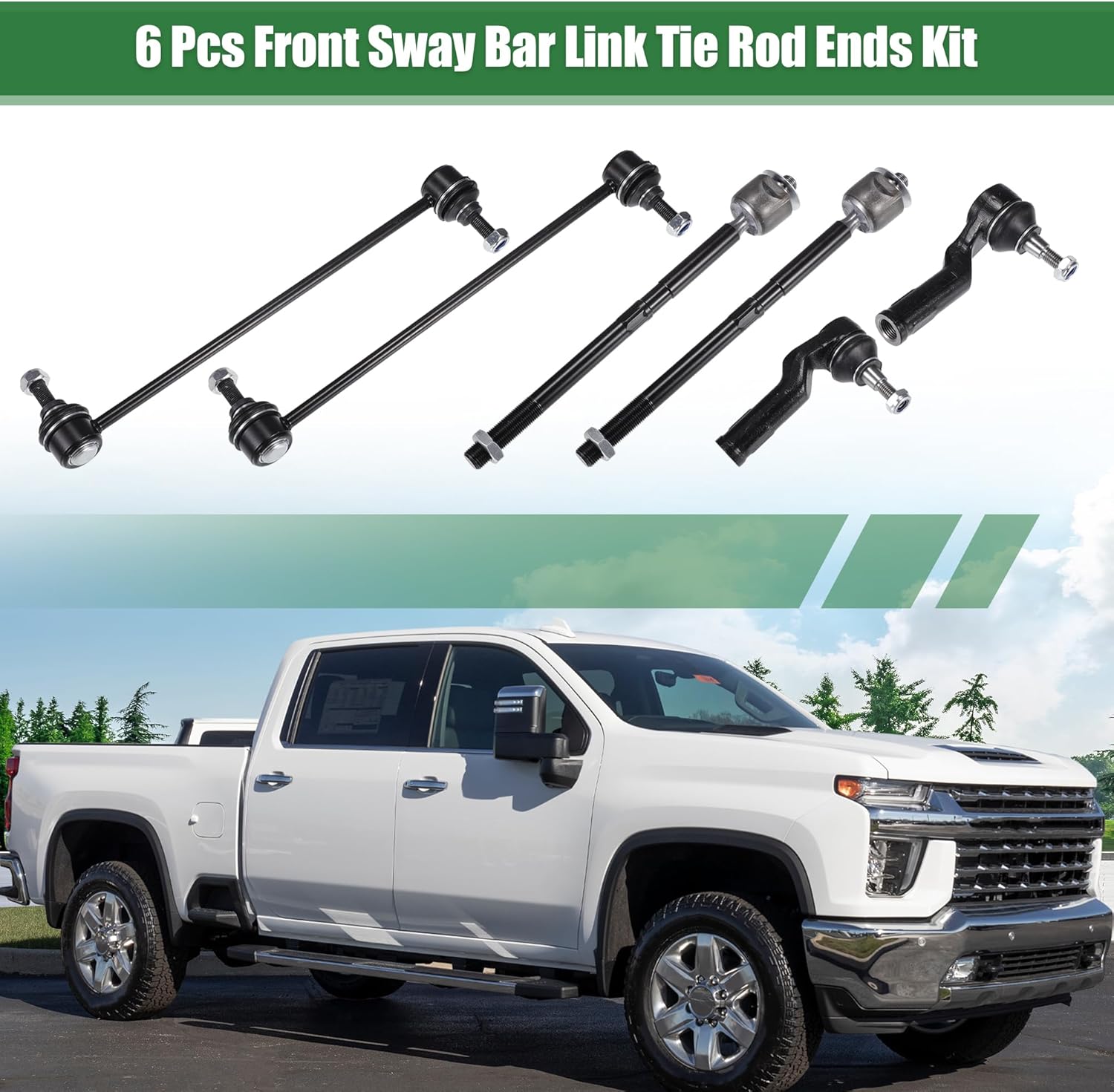 X AUTOHAUX 6pcs Front Suspension Kit Inner Outer Tie Rod End Front Sway Bar Link for Ford C-Max for Ford Escape for Ford Focus for Ford Transit No.EV800898/ES800954/ES800955