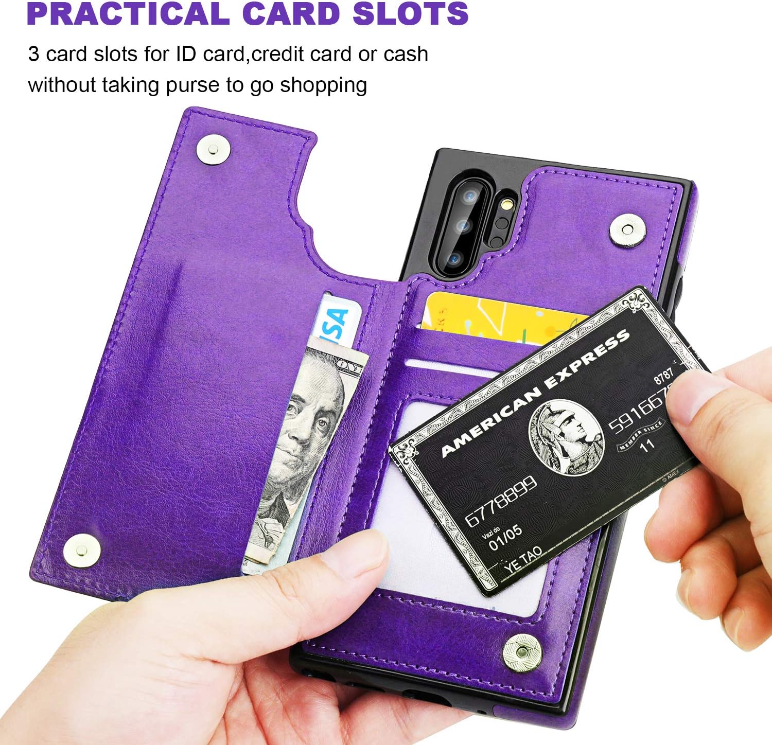 Vaburs Galaxy Note 10 Plus Case Wallet with Card Holder, Premium PU Leather Double Magnetic Buttons Flip Shockproof Protective Case Cover for Samsung Galaxy Note 10+ (Purple)