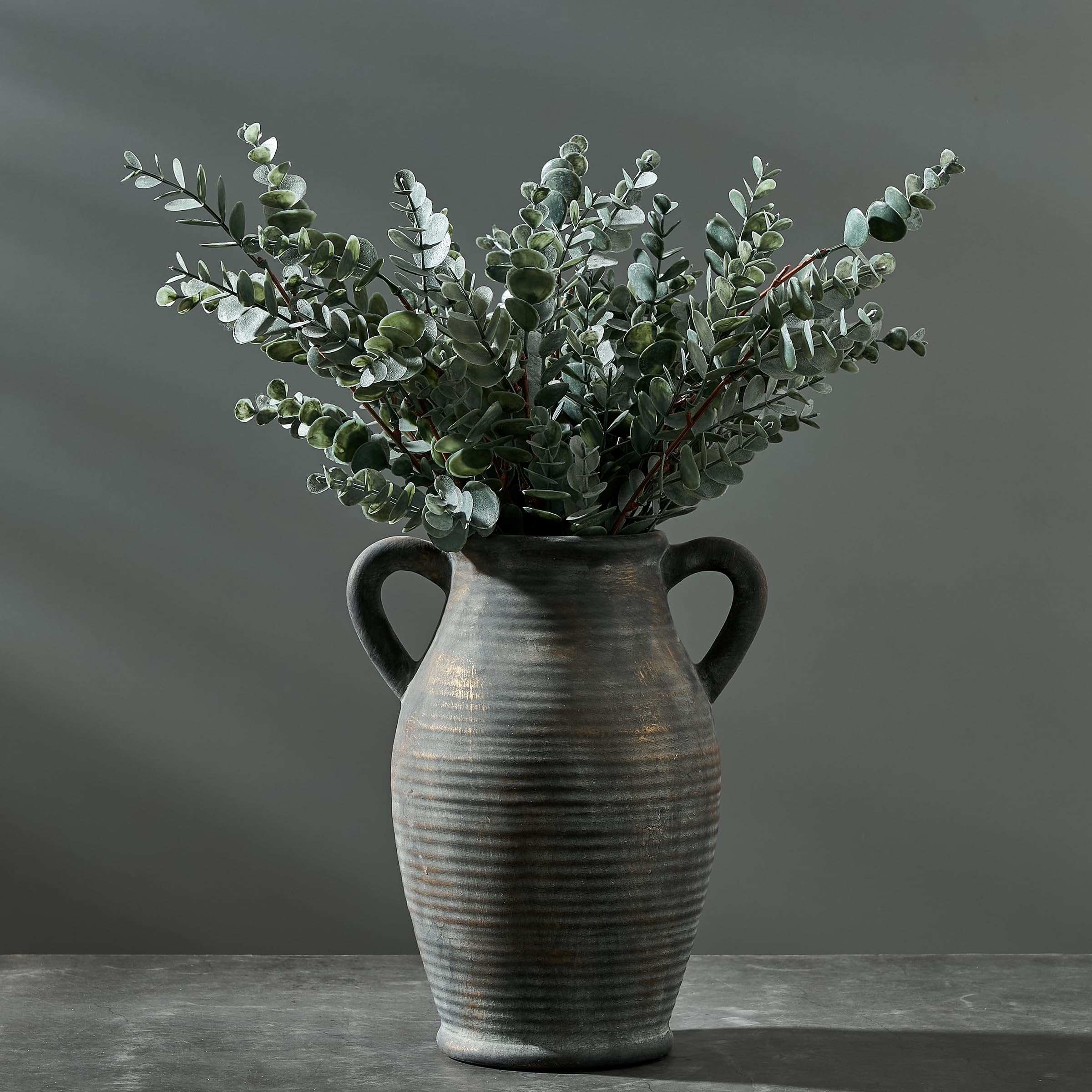 Vaseking Vaso rustico in ceramica, 24,9 cm, decorazione per la casa, bronzo | Grande vaso decorativo minimalista con 2 manici, per soggiorno, ingresso, decorazione da tavolo, idea regalo