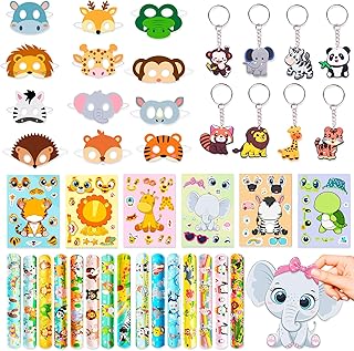 rellenos de bolsas de fiesta de la selva tema safari productos para cumpleaños máscaras de animales de fieltro pegatinas infantiles pulseras llaveros anillo de animales rellenos