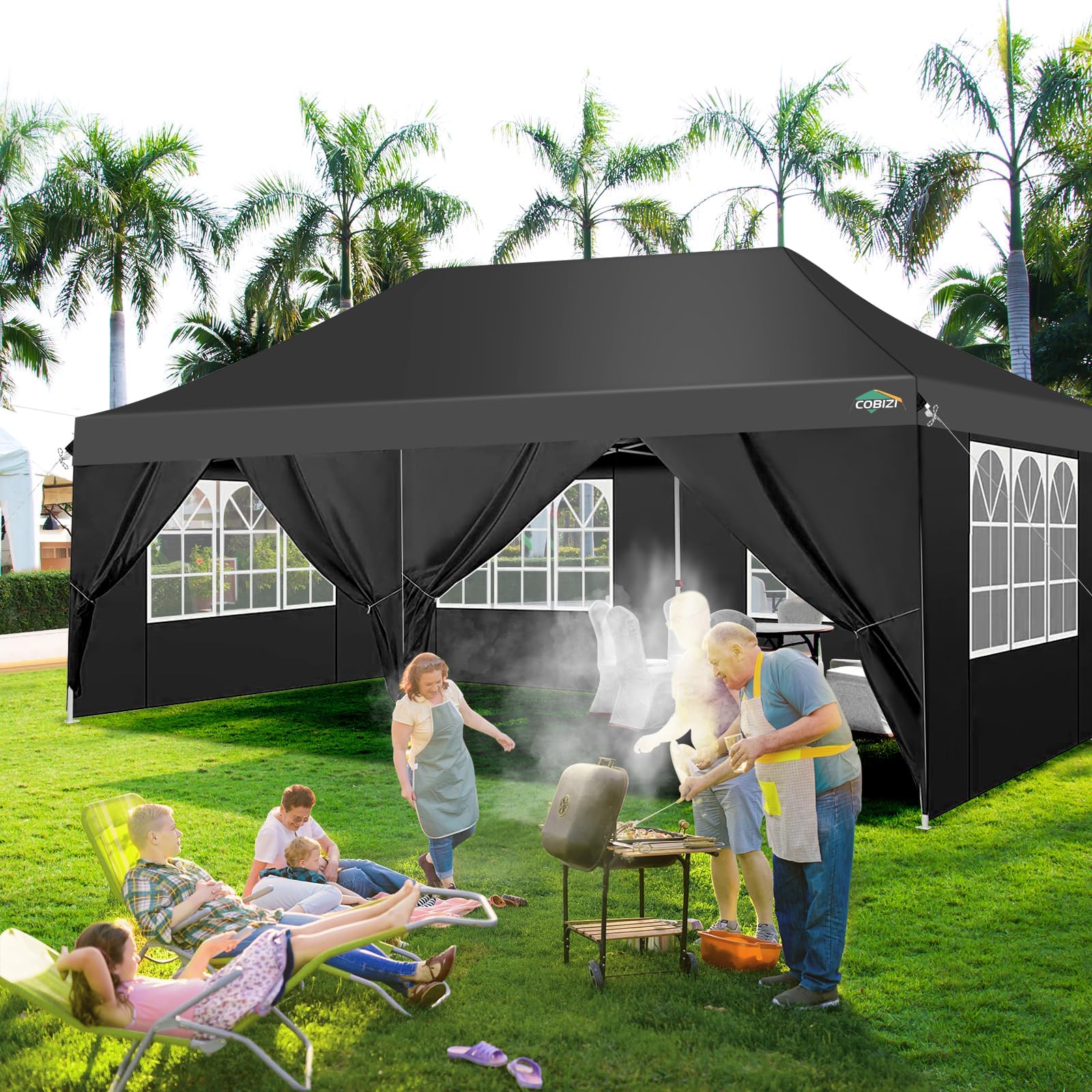 3x6m Pavillon, COBIZI Faltpavillon 3x6 Wasserdicht Stabil mit 6 Seitenteilen,Upgrade-Hochdach und Tragetasche, Gartenpavillon Partyzelt für Garten, Party, Festival, Hochzeit, UV50+