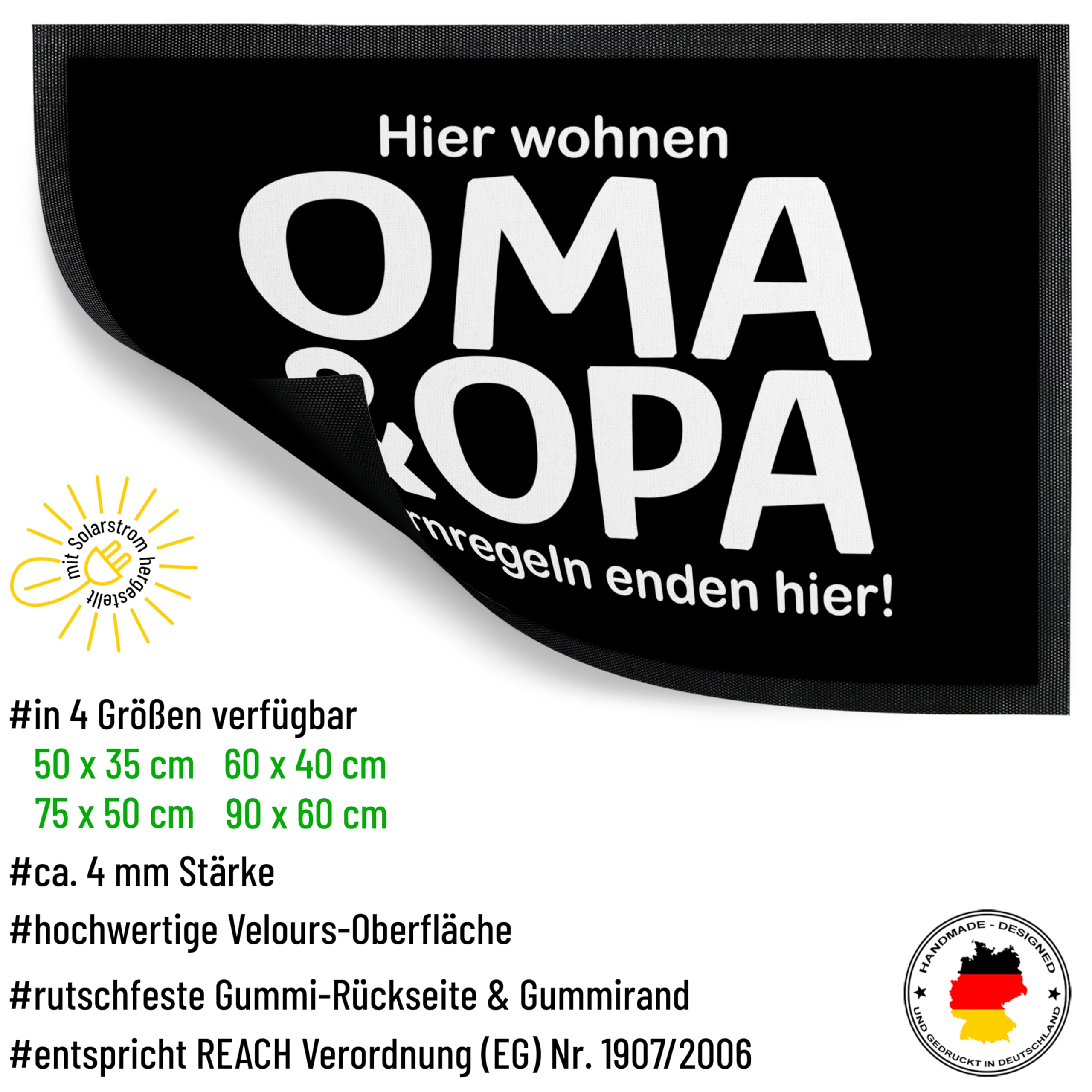 True Statements Deko-Fußmatte 75 x 50 cm Hier wohnen Oma & Opa - Geschenk für Großeltern zur Rente - rutschfeste Schmutzfangmatte Türvorleger Eingangstürmatte Fußabtreter Innen & Außen