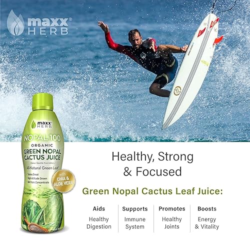 Miniatura 2 de Maxx Herb Jugo orgánico de hojas de cactus nopal verde con semillas de chía aloe vera y agave para una digestión saludable función articular y apoyo