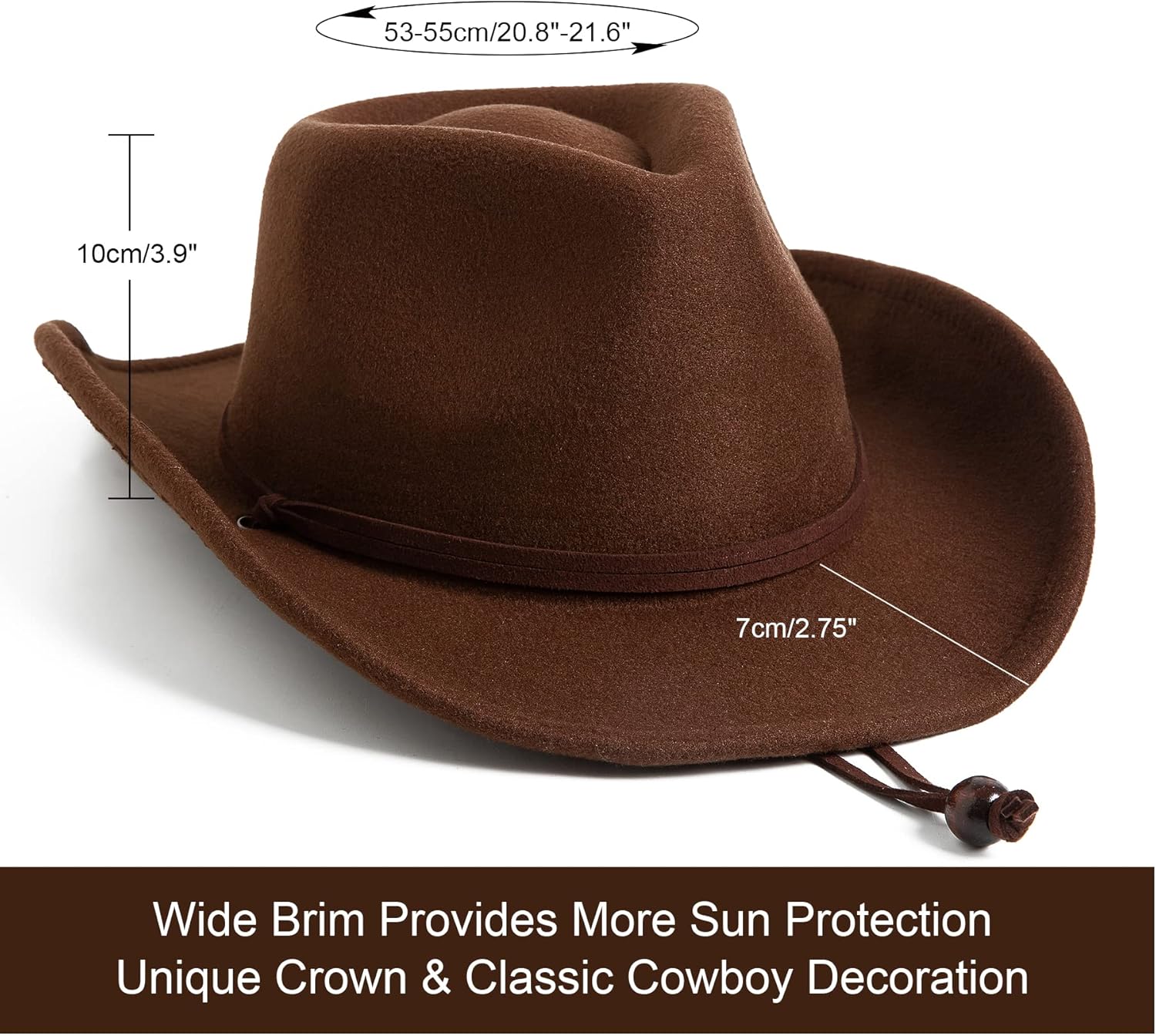 Lanzom Kids Girls Boys Retro Felt Wide Brim Western Cowboy Cowgirl Hat Dress Up Hat with Wind Lanyard - Image 3