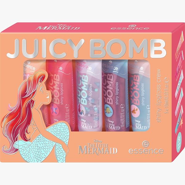 essence Disney THE LITTLE MERMAID JUICY BOMB shiny lipgloss crew, Mehrfarbig, Expressergebnis, glänzend, schimmernd, vegan, ohne Parabene, ohne Mikroplastikpartikel, Nanopartikel frei, 1er Pack (10ml) - 2