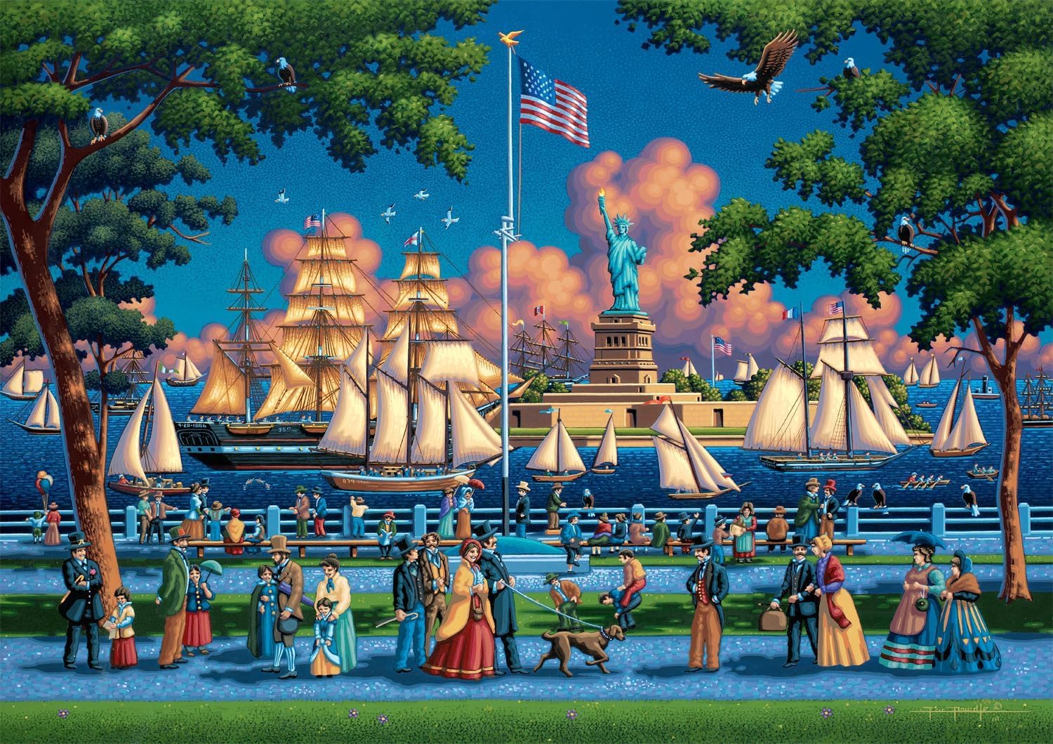 Buffalo Games - Eric Dowdle - Statue of Liberty - 300 Piece Jigsaw Puzzle for Adults - Challenging Puzzle Perfect for Game Nights - Finished Size is 21.25 x 15.00
