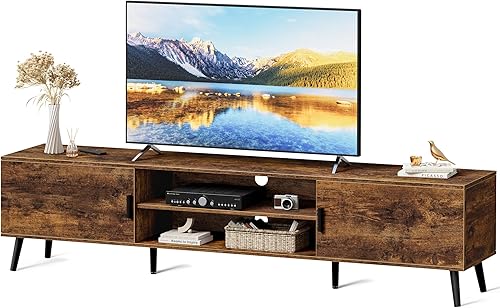 Miniatura 13 de SUPERJARE Soporte de TV para TV de 55 pulgadas, centro de entretenimiento con estante ajustable, 2 gabinetes, mesa consola de TV, consola Marrón