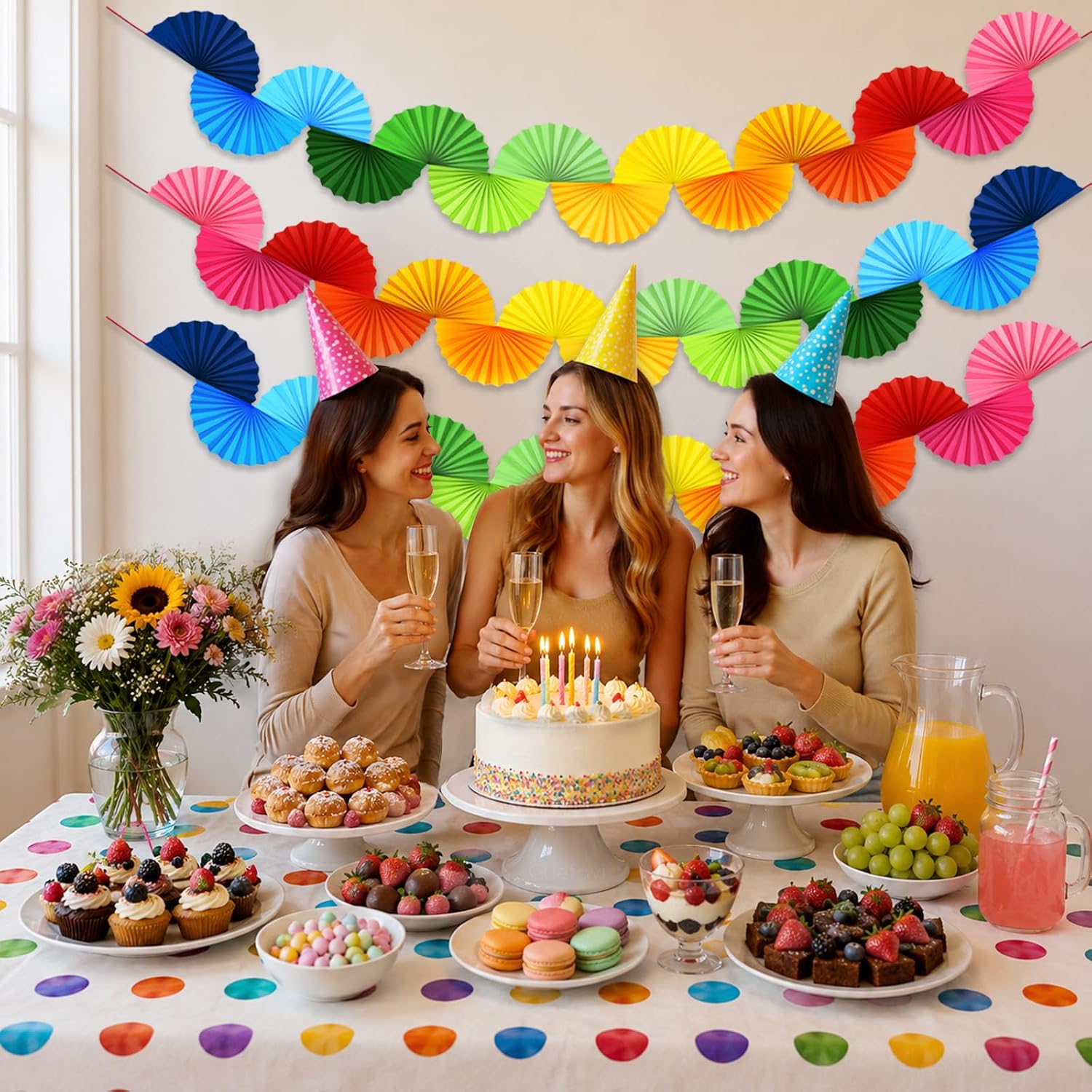 3 Pack Paper Fan Garland 15.6ft Rainbow Paper Chain Garland Ceiling Decorations Hanging Rainbow Party Decor for Birthday Wedding Graduation Holiday Backdrop Decorations