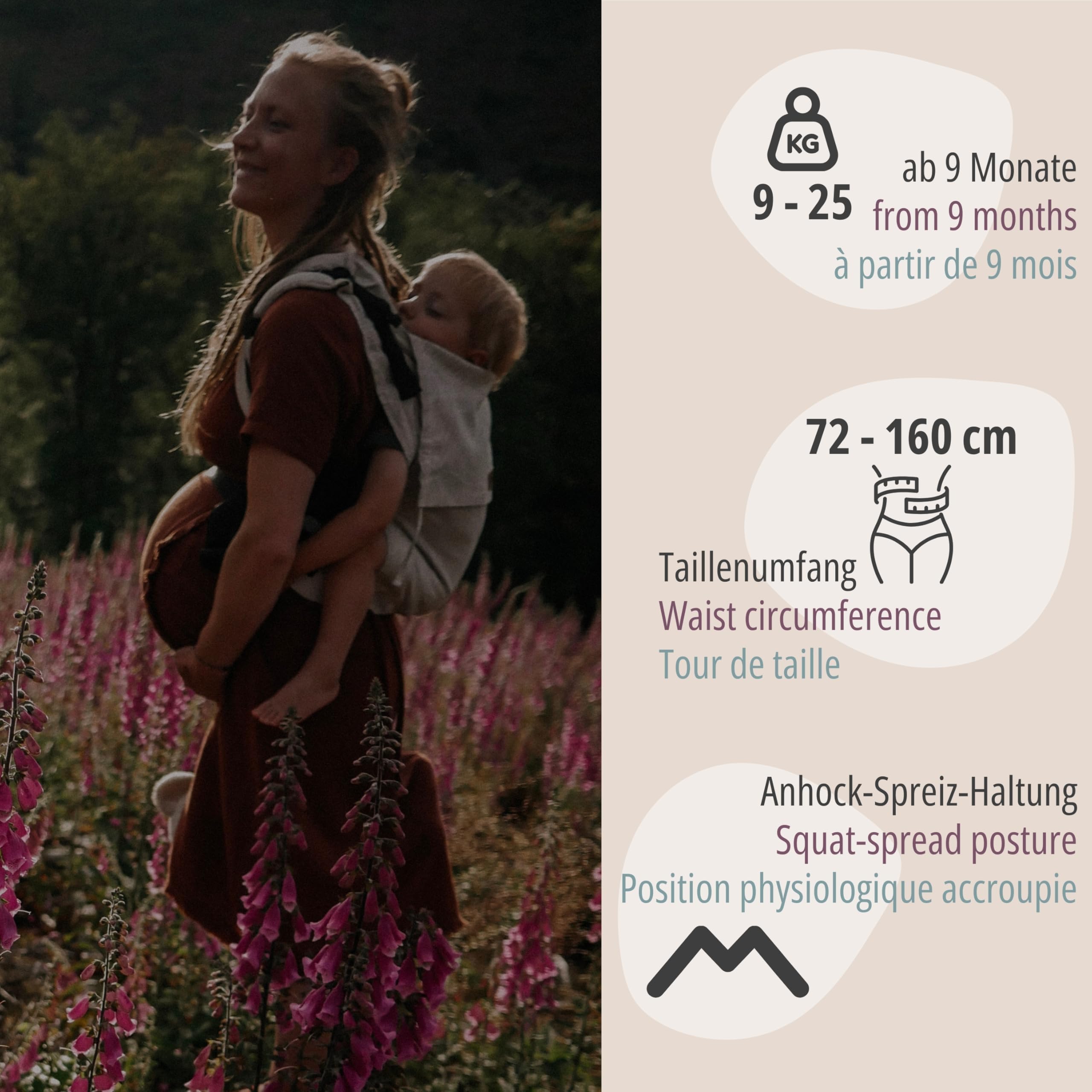 Hoppediz Buckle Toddler Preschooler Kleinkindtrage, Djerba | Ergonomische Vollschnallentrage mit gepolsterten H-Trägern – mitwachsend 9–25 kg, inkl. Anleitung