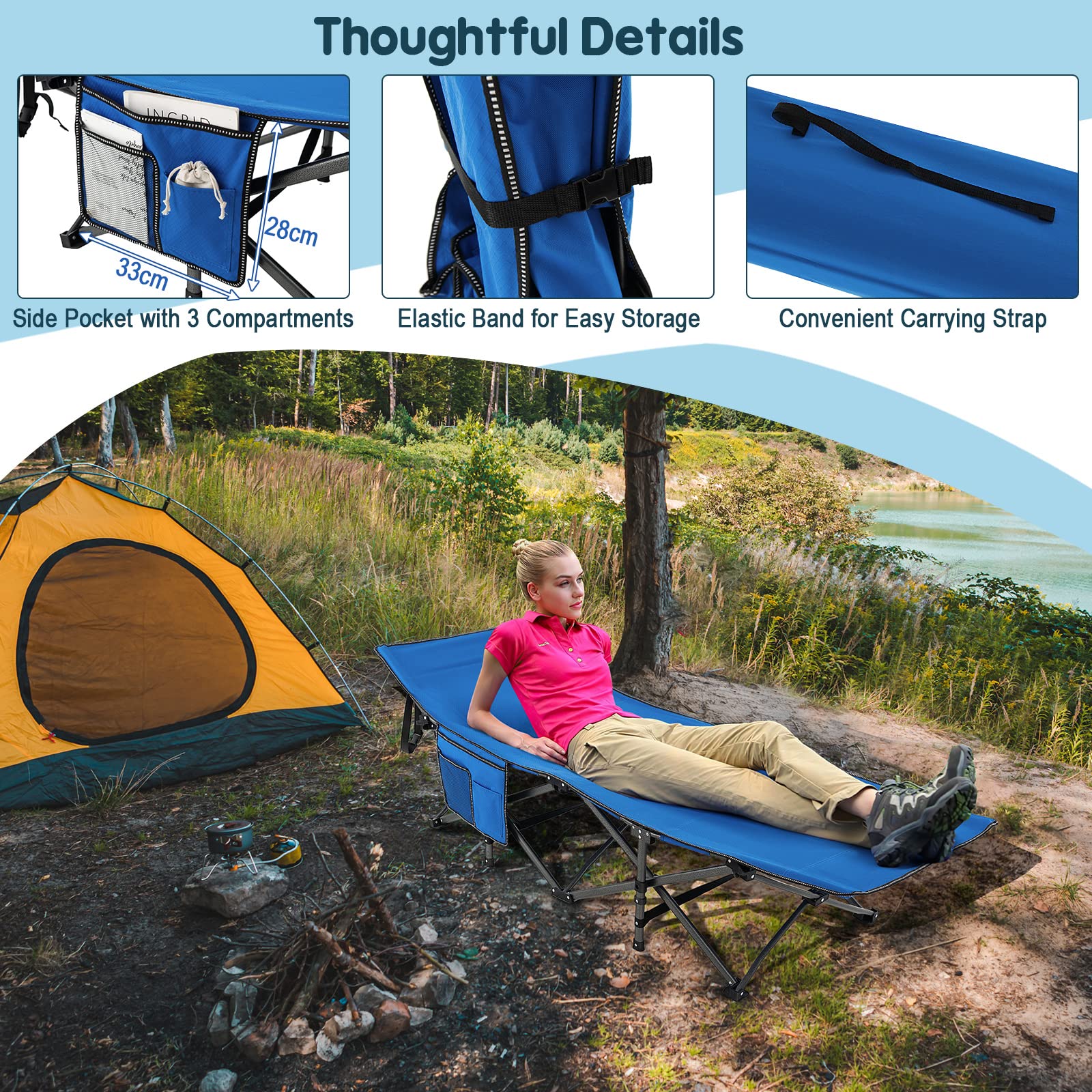 Costway Folding 76.5 In. Camping Cot With Detachable Mattress And 6-Position Adjustable Backrest Grey Np10796gr