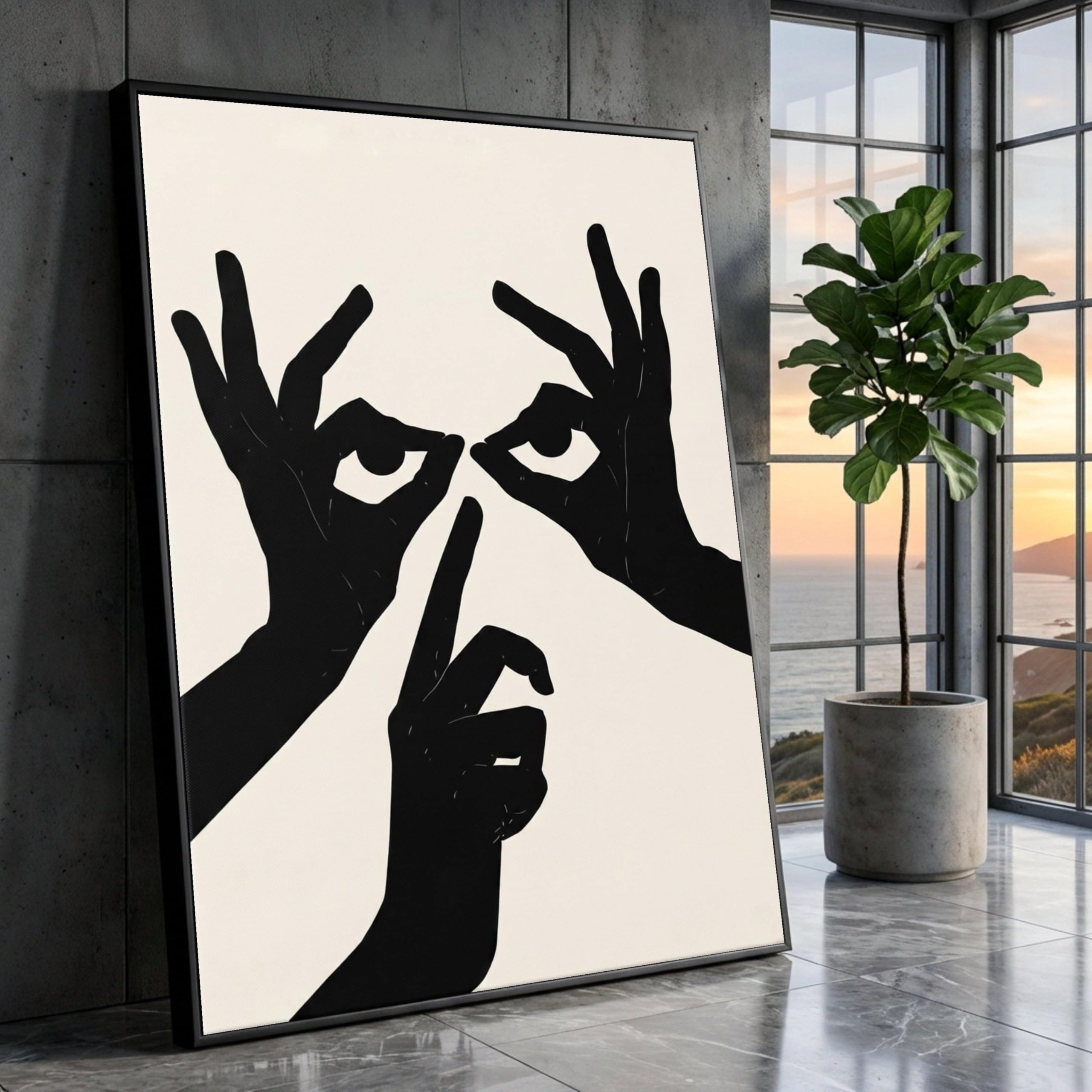 LMYCHENG Minimalist Hand Gesture Art Pictures, Black Silhouette Canvas Prints, Creative Abstract Painting for Living Home Decor(60x90cm/Frameless)