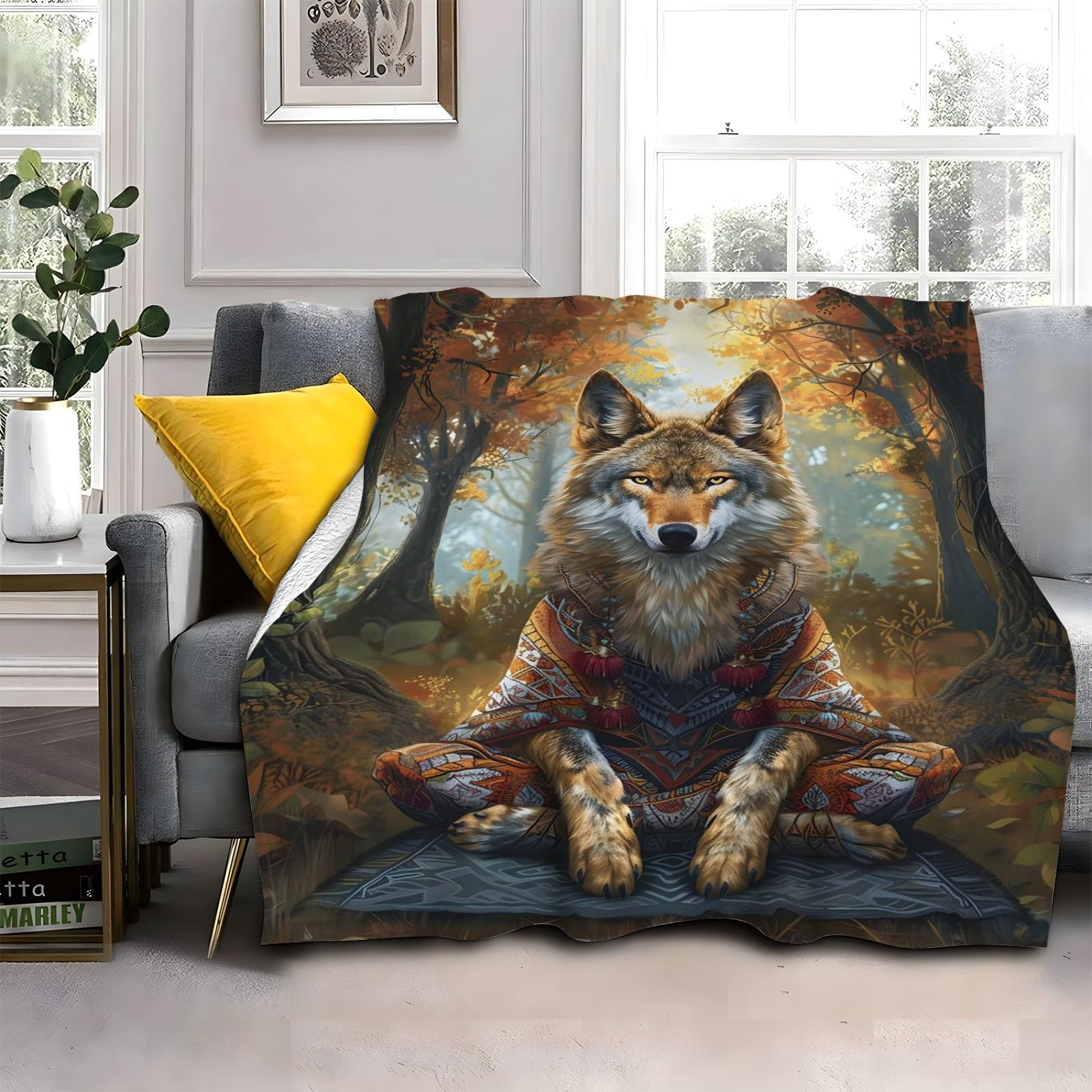 Generisch Puszysty koc wilk 200 x 200 cm, miękki i dwustronny koc polarowy, idealny koc na sofę dla wszystkich, przytulny koc na sofę i łóżko mg1283