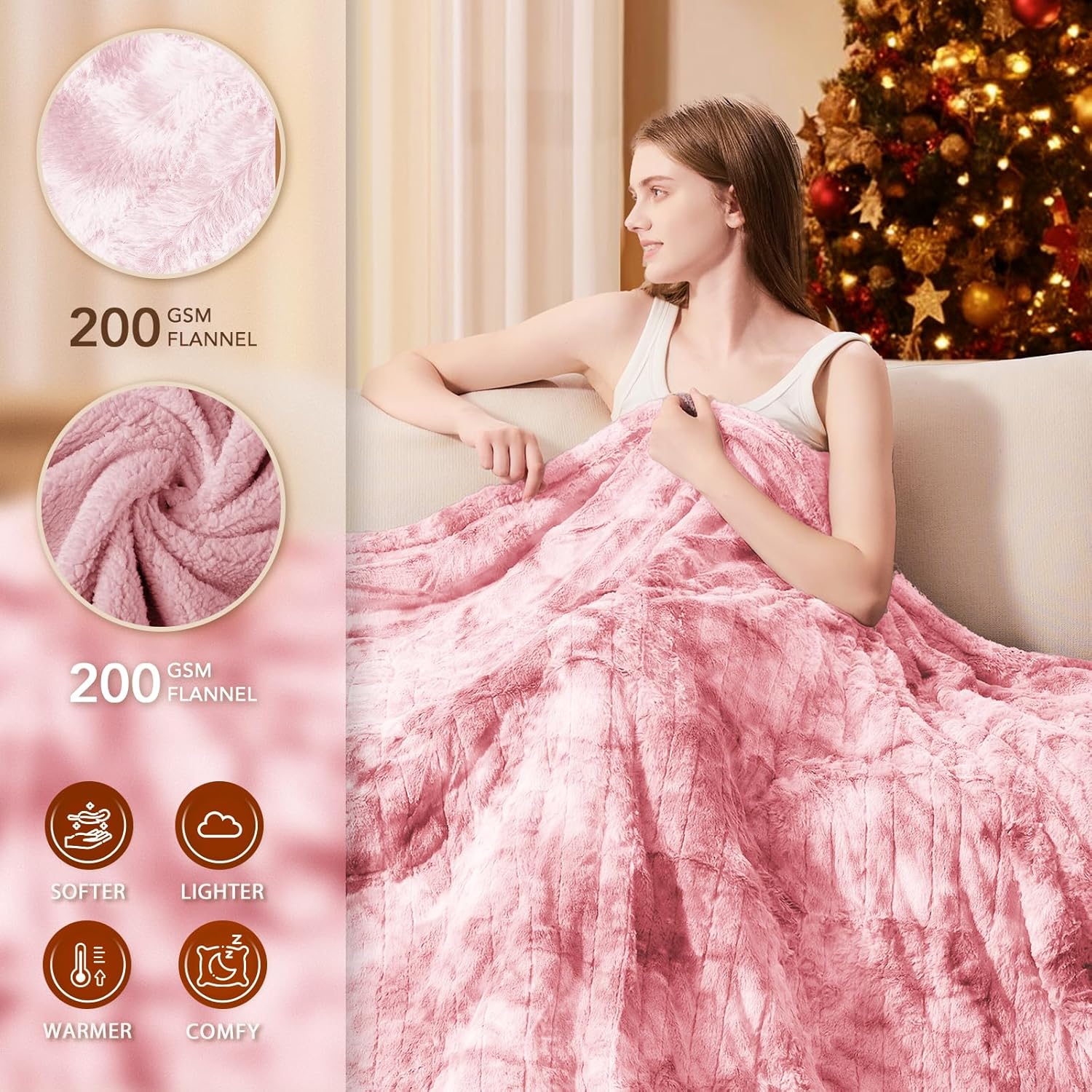 Homemate Heated Blanket Electric Throw - 50"x60" Heating Blanket Throw 1/2/4/6/8 Hours Auto-Off 10 Heat Levels Over-Heat Protection Luxury Faux Fur Sherpa ETL Certification - Image 2