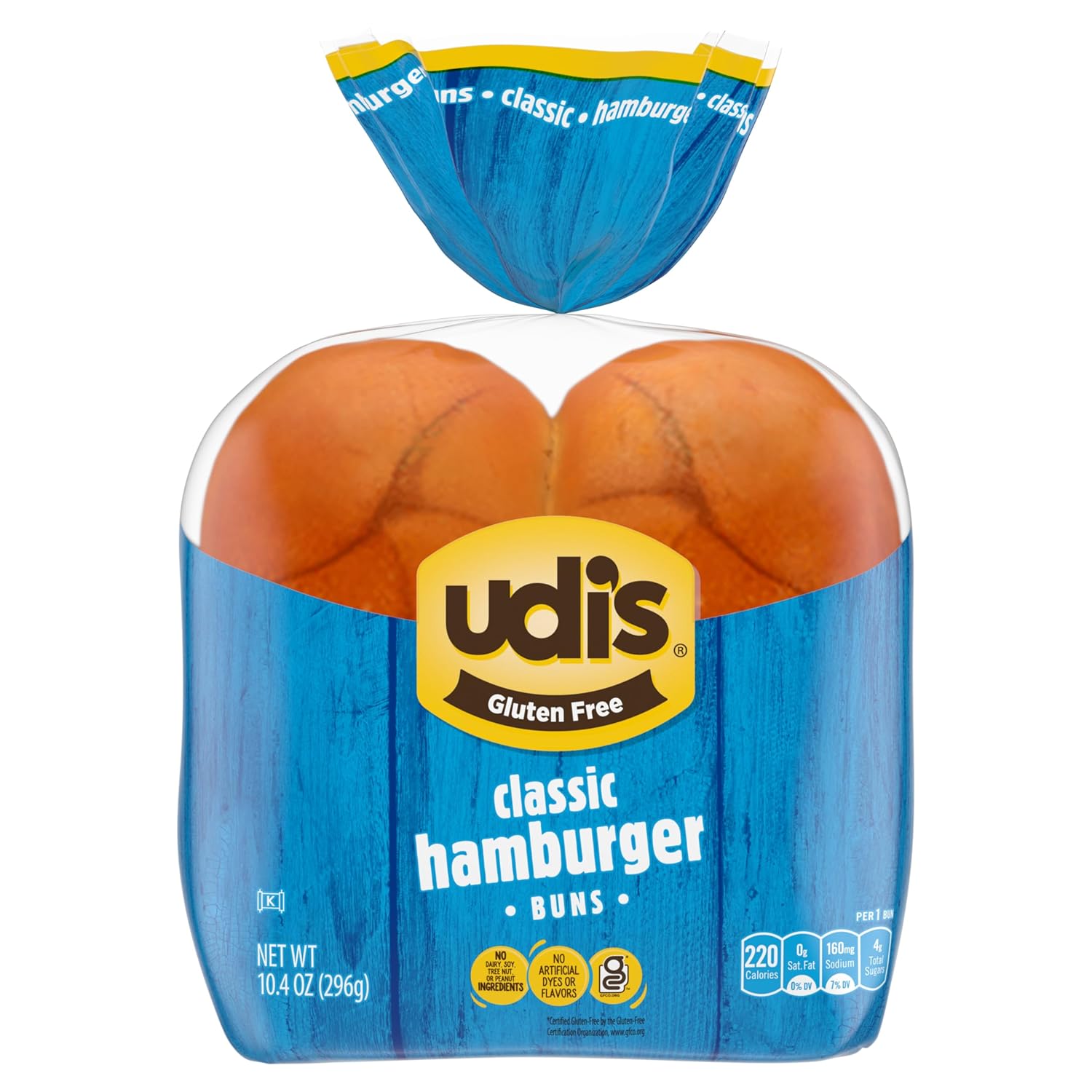 Udi's Gluten Free Classic Hamburger Buns - Soft, Delicious Frozen 4-Pack, 10.4 oz | Dairy-Free, Soy-Free, Nut-Free