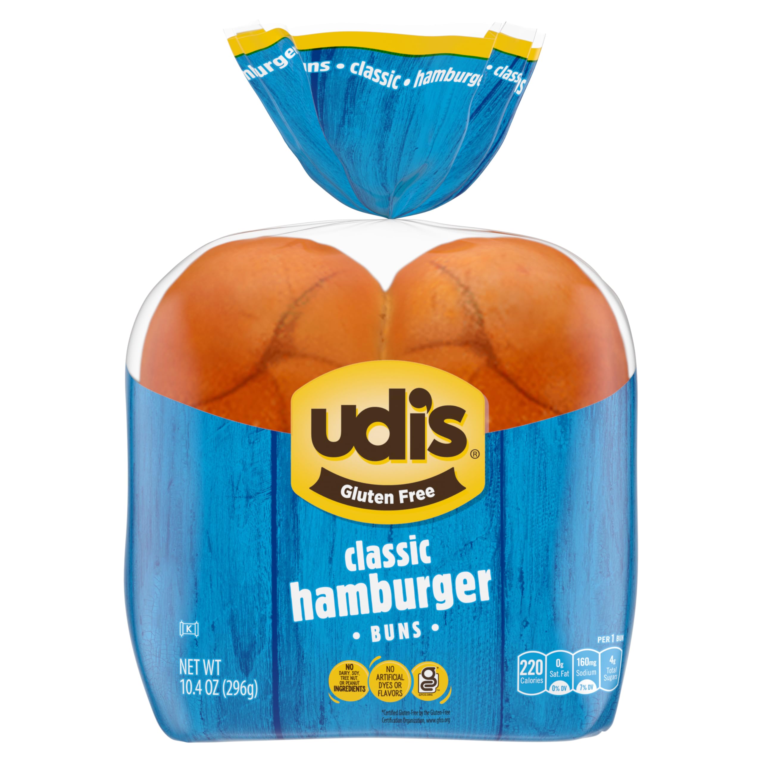 Udi's Gluten Free Classic Hamburger Buns, Frozen, 10.4 oz. 4-Count