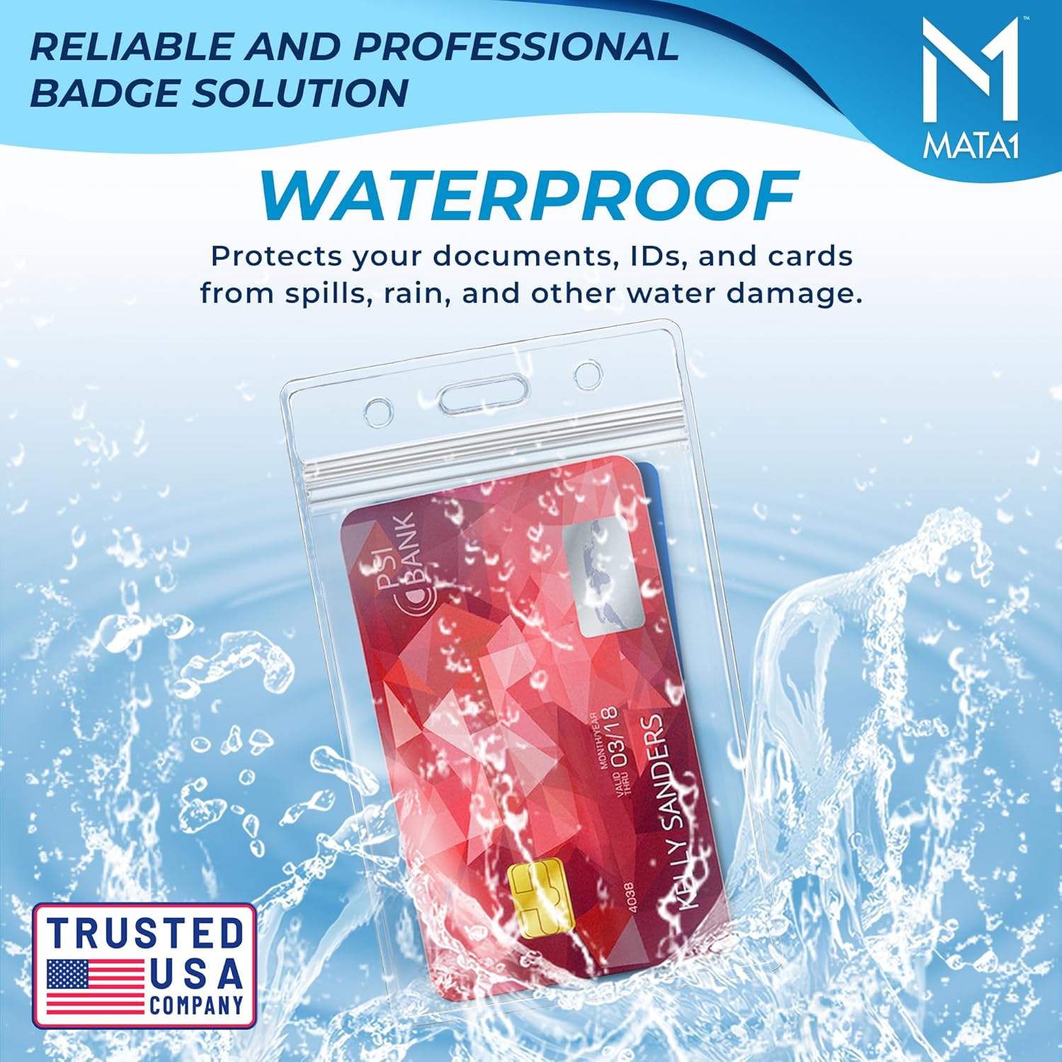 Mata1-USA Vertical ID Name Badge Holder (Clear, 2.25x3.5 Inch, 1000 Pack), Plastic Nametag Card Holders with Zipper