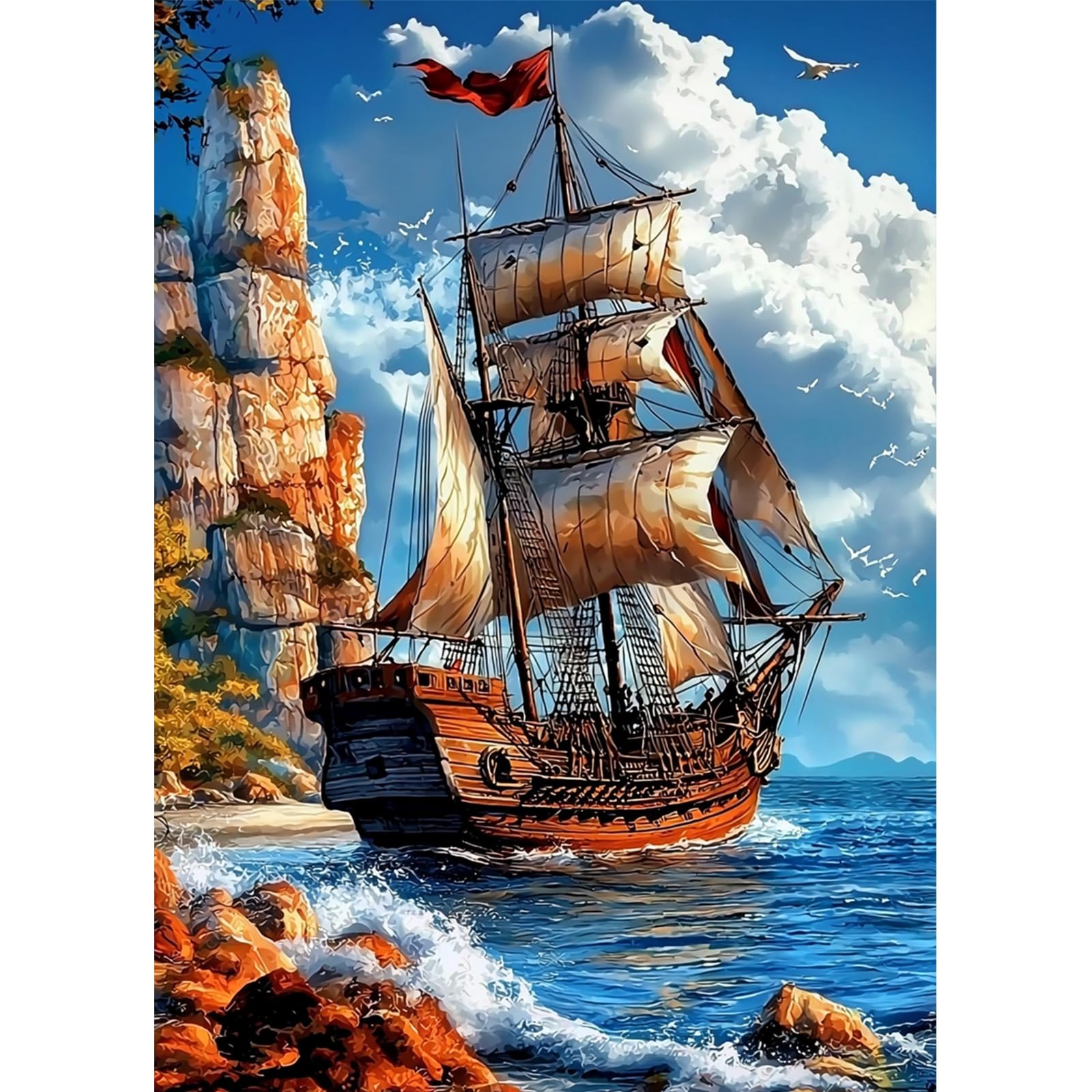 MAXBYE Vintage Galleon Diamond Painting Kits, 5D Diamond Art Kits for Adults, DIY Gem Art Cross Stitch for Beginner, Diamond Painting Full Drill Crystal Craft Gifts Home Wall Decor 30x40cm
