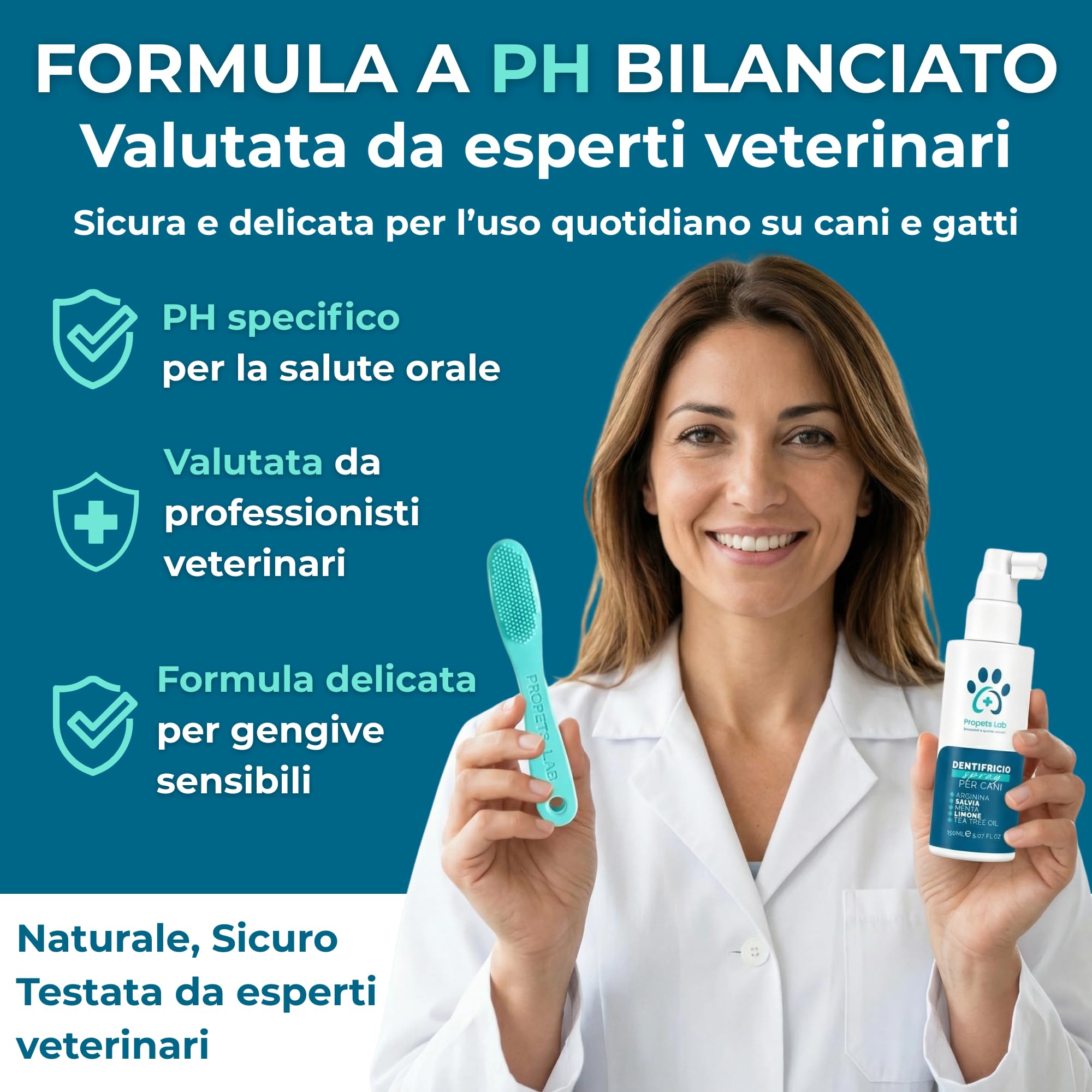 Propets Lab Dentifricio Spray per Cani 150 Ml Pulizia Denti Cane Combatte Alito Cattivo e Tartaro con Spazzolino Incluso