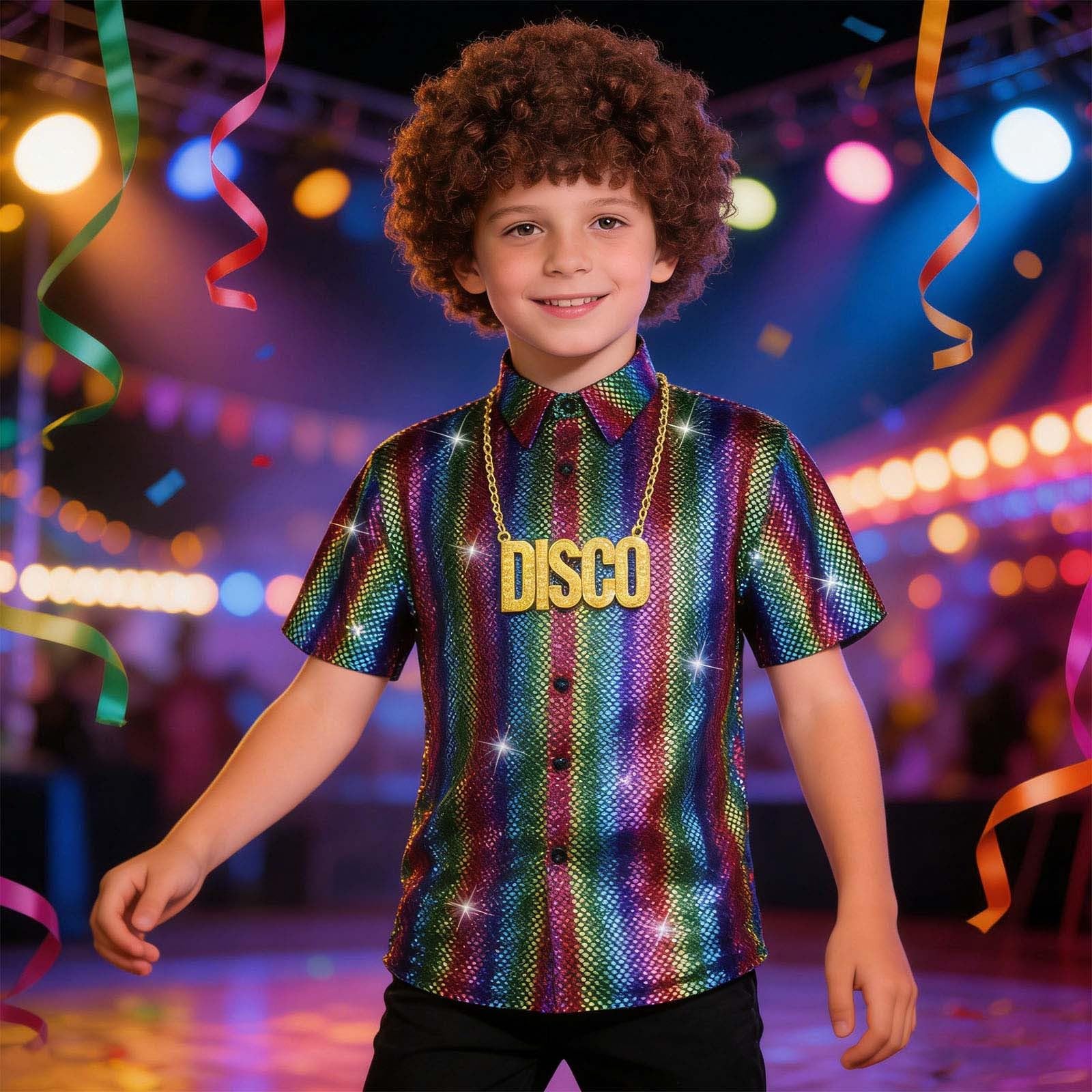 Générique Déguisement Disco : Chemise À Paillettes Métalliques pour Enfants Idéale pour Les Jeux De Rôle Les Fêtes Et Les Spectacles