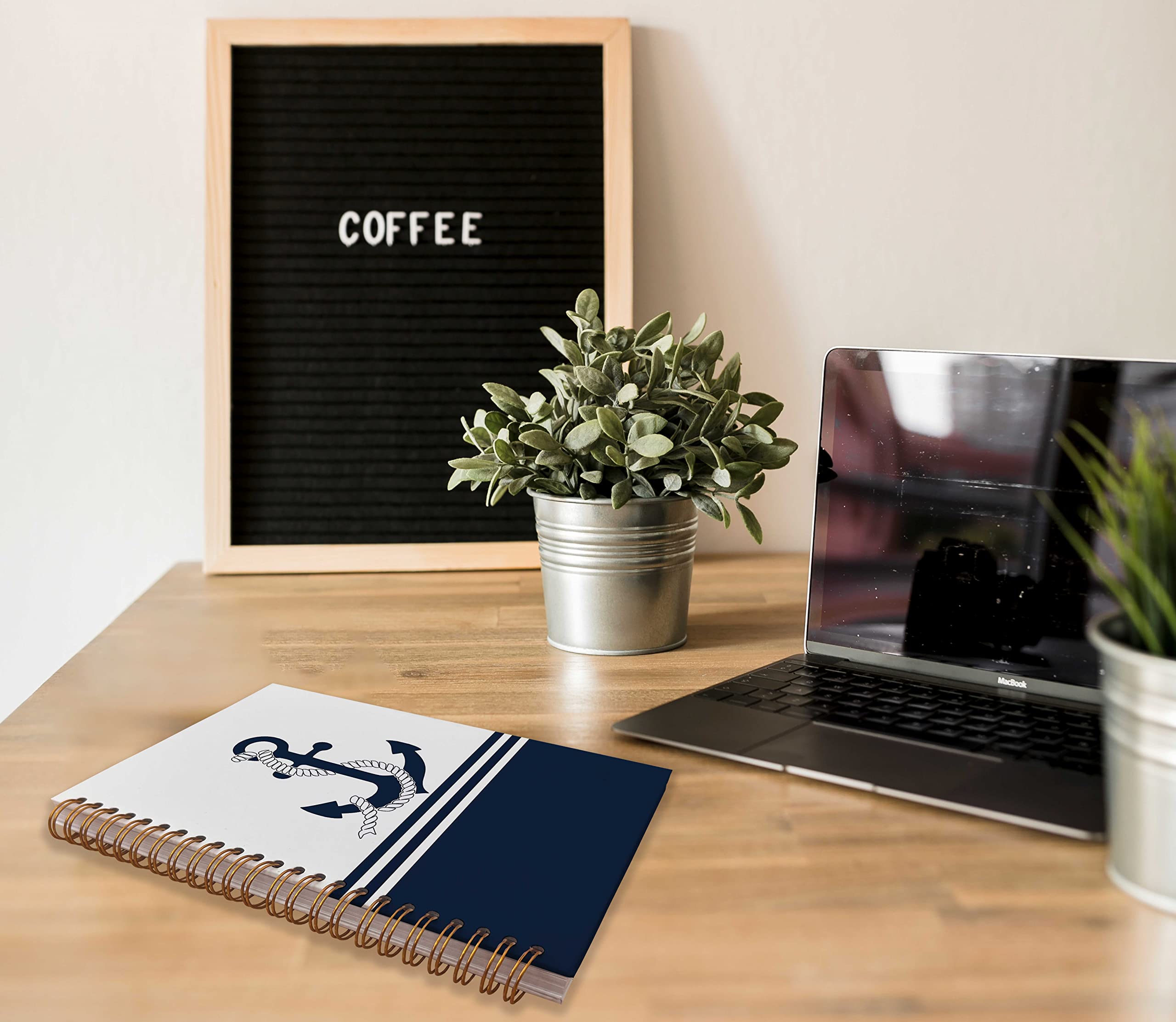 NEGIGA Cuaderno de espiral con forro de cuerda de ancla náutica azul marino de 8.3 x 5.5 pulgadas, cuaderno de tapa dura para tomar notas de trabajo, regalos para amantes del océano, regalos de