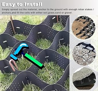Garden Retaining Wall Grid Stabilizer Geo Grid Geogrid Driveway, 2 Inch Geogrid Driveway, HDPE Ground Gravel Grid,1800 lbs per sq ft Load(1m x 1m (3.3 X3ft))