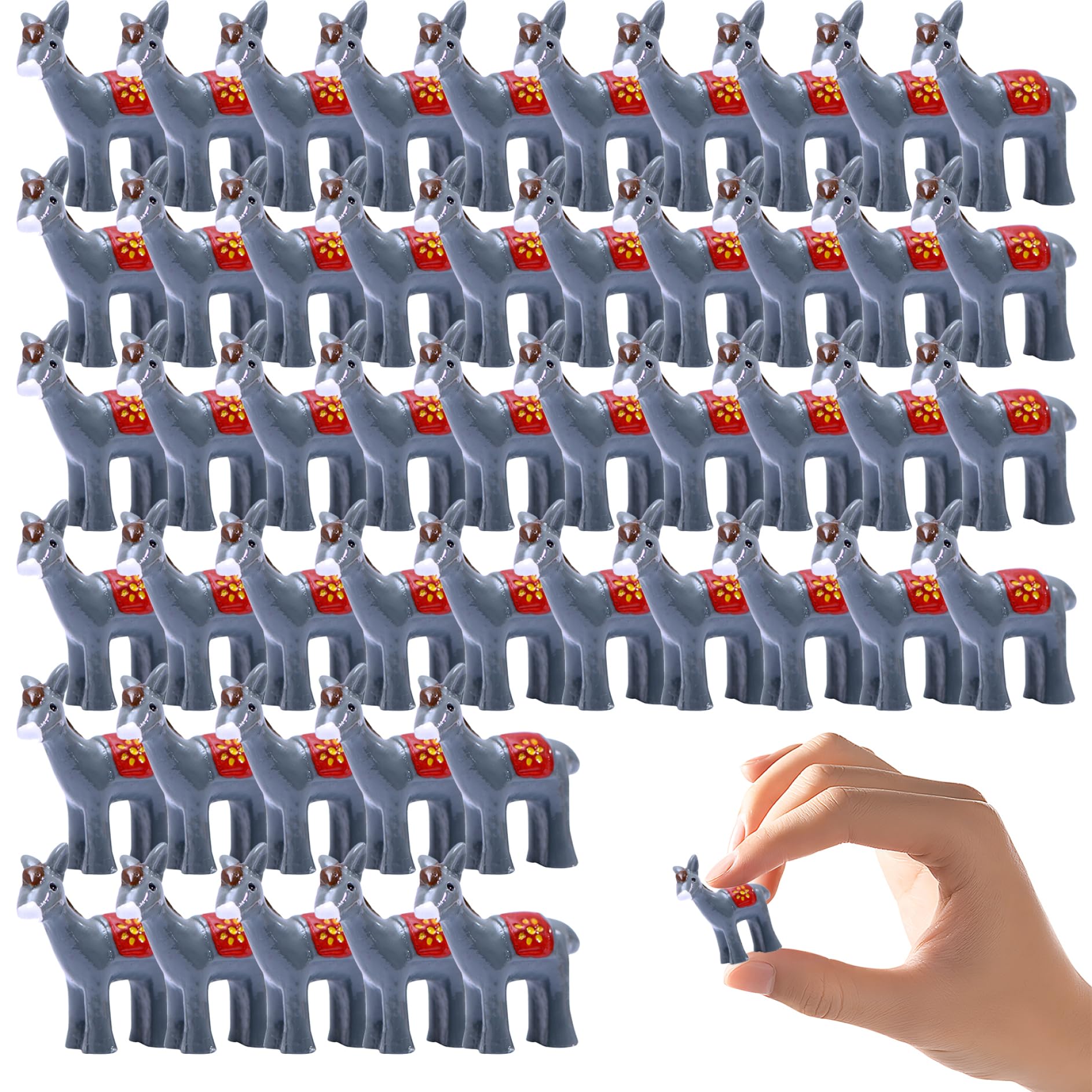 AwnsIMfreien 50Pcs Mini Donkey Figurines, Small Resin Animals Realistic Miniature Donkey Crafts Tiny Figurine Bulk for Garden Micro Landscape Decoration, Mini Resin Animals