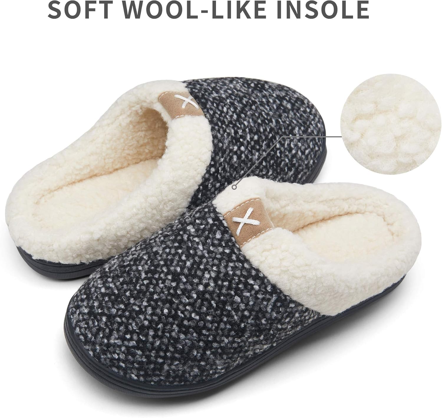 Vepose Women's Cozy Slippers Memory Foam Faux Fur Lined Closed Toe Slides Fuzzy Soft House Bedroom Shoes Slip On Indoor Outdoor Non-Slip Rubber Sole