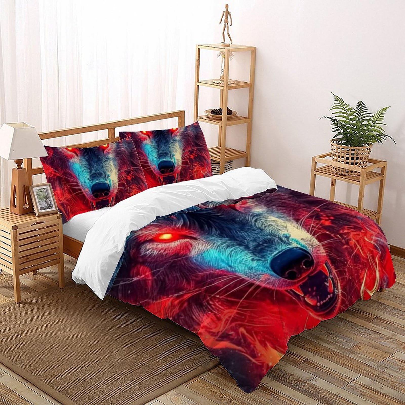 Housse de couette loup infroissable en microfibre lit King 220x240 contre les plis