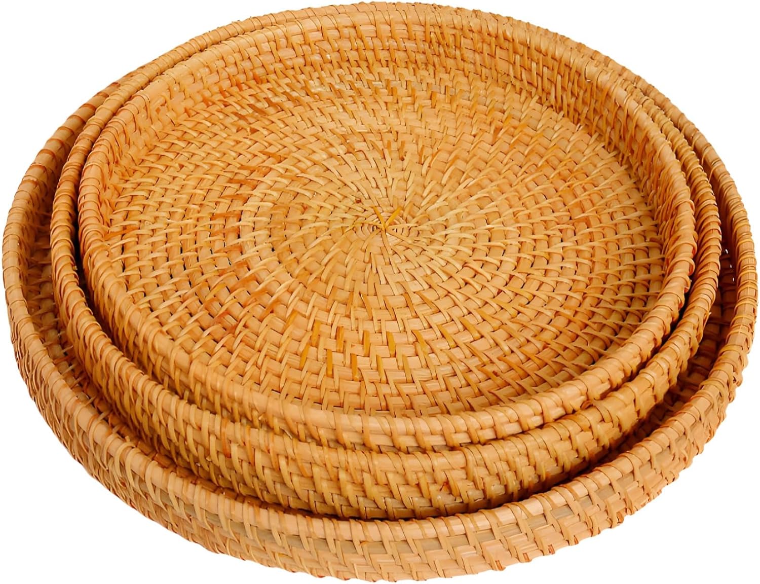 Serving Trays, Round Decorative, Woven Storage Basket Set, 3 Pack, with Natural Autumn Vine, Nesting Bowls, Handcrafted, Fruit Bread Display, Rustic Home Decor